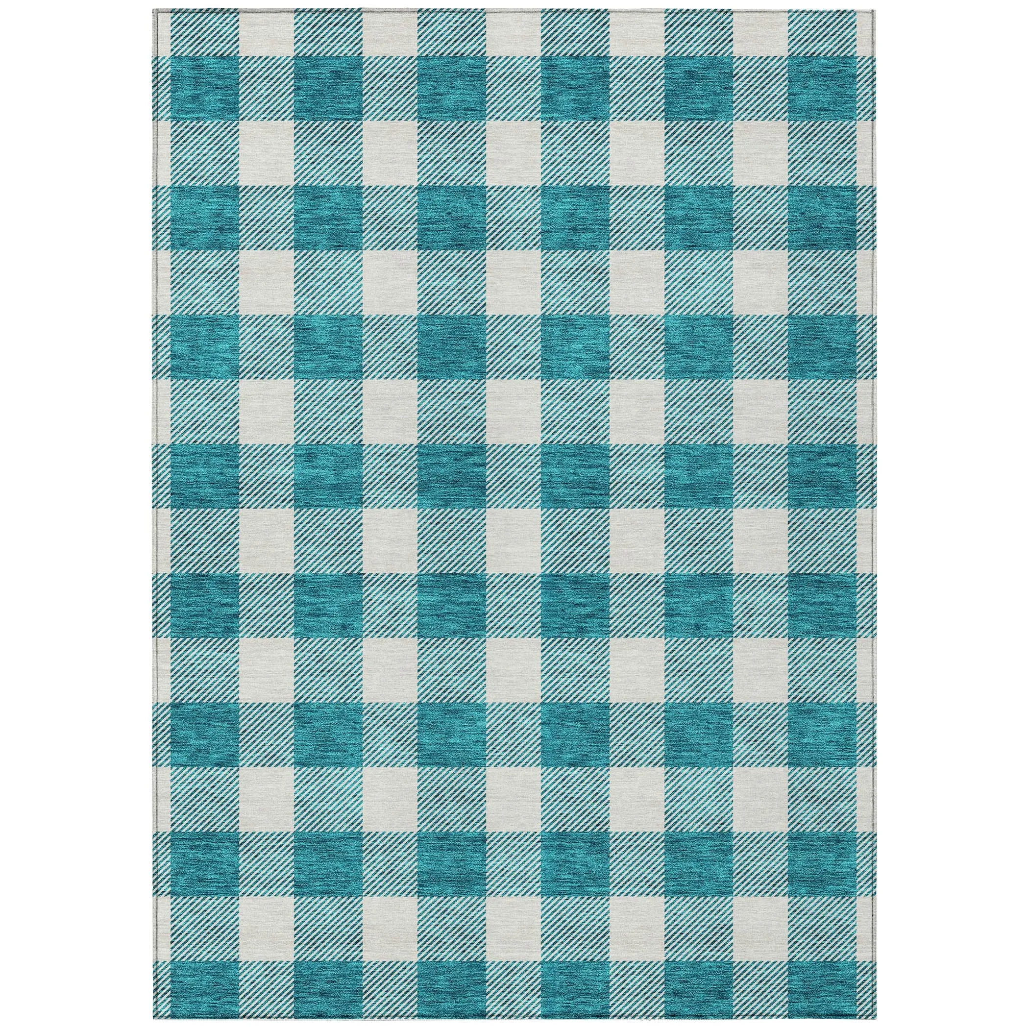 Machine Washable Indoor/ Outdoor Chantille Plaid Rug
