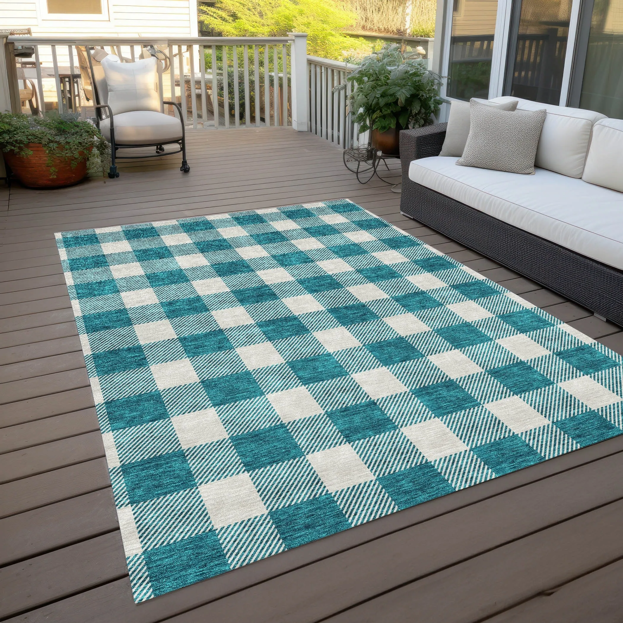 Machine Washable Indoor/ Outdoor Chantille Plaid Rug