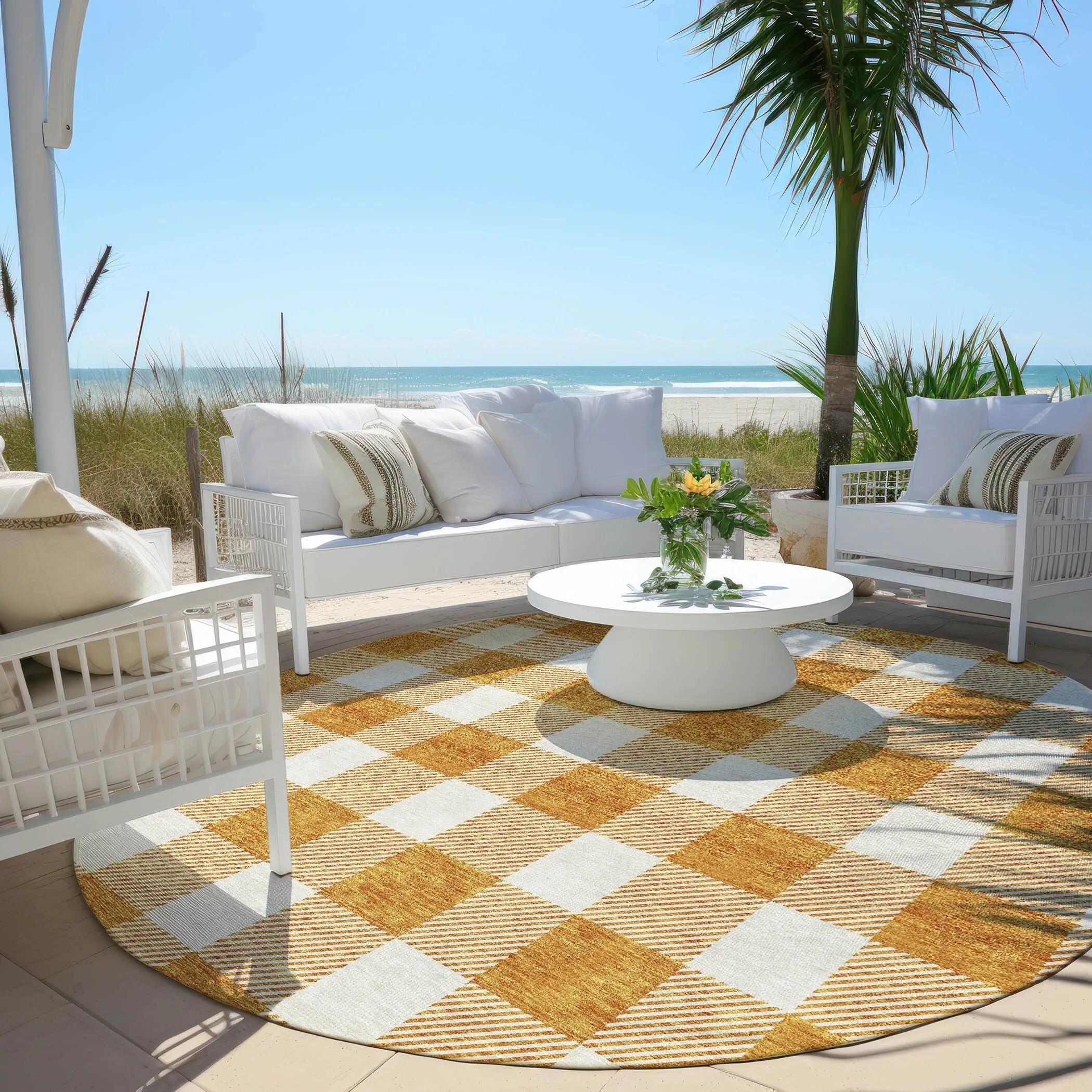 Machine Washable Indoor/ Outdoor Chantille Plaid Rug