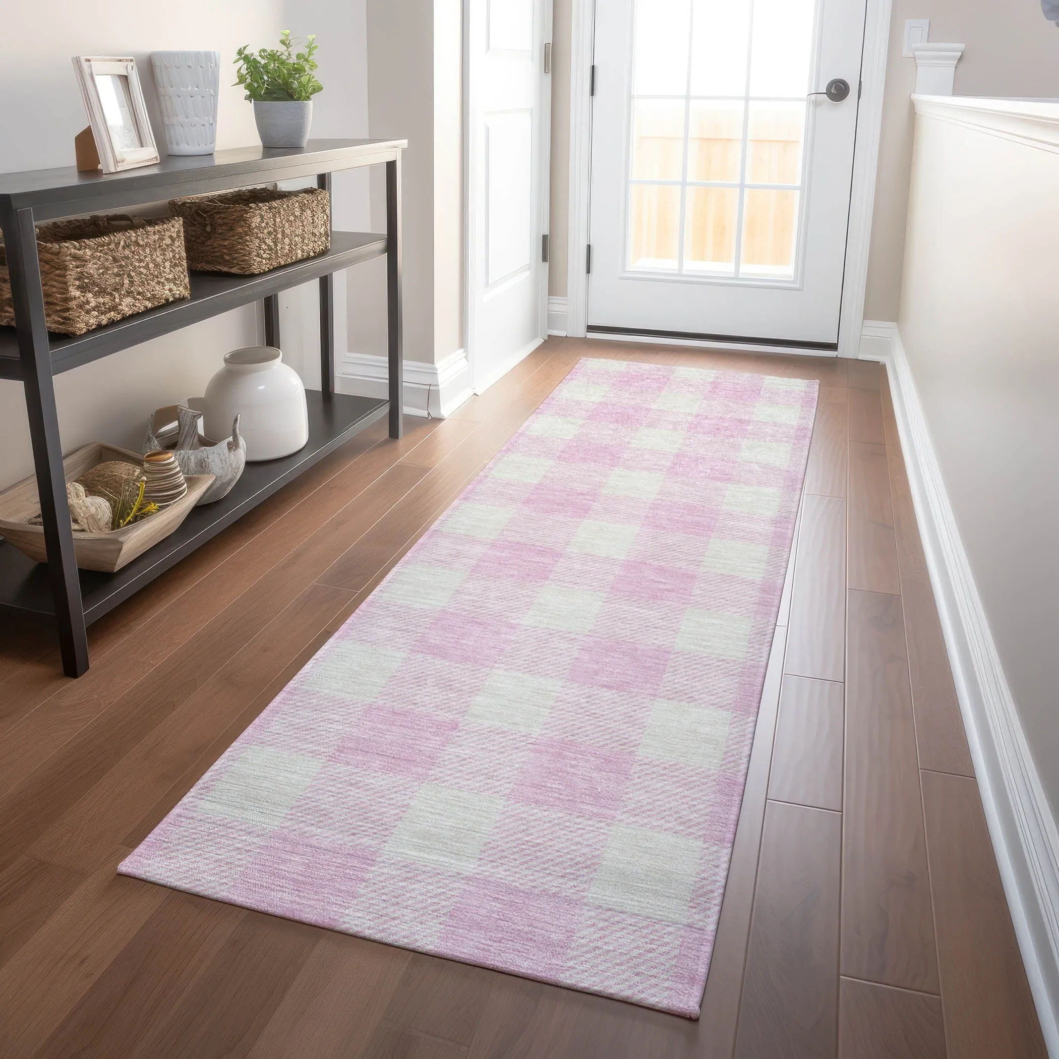 Machine Washable Indoor/ Outdoor Chantille Plaid Rug