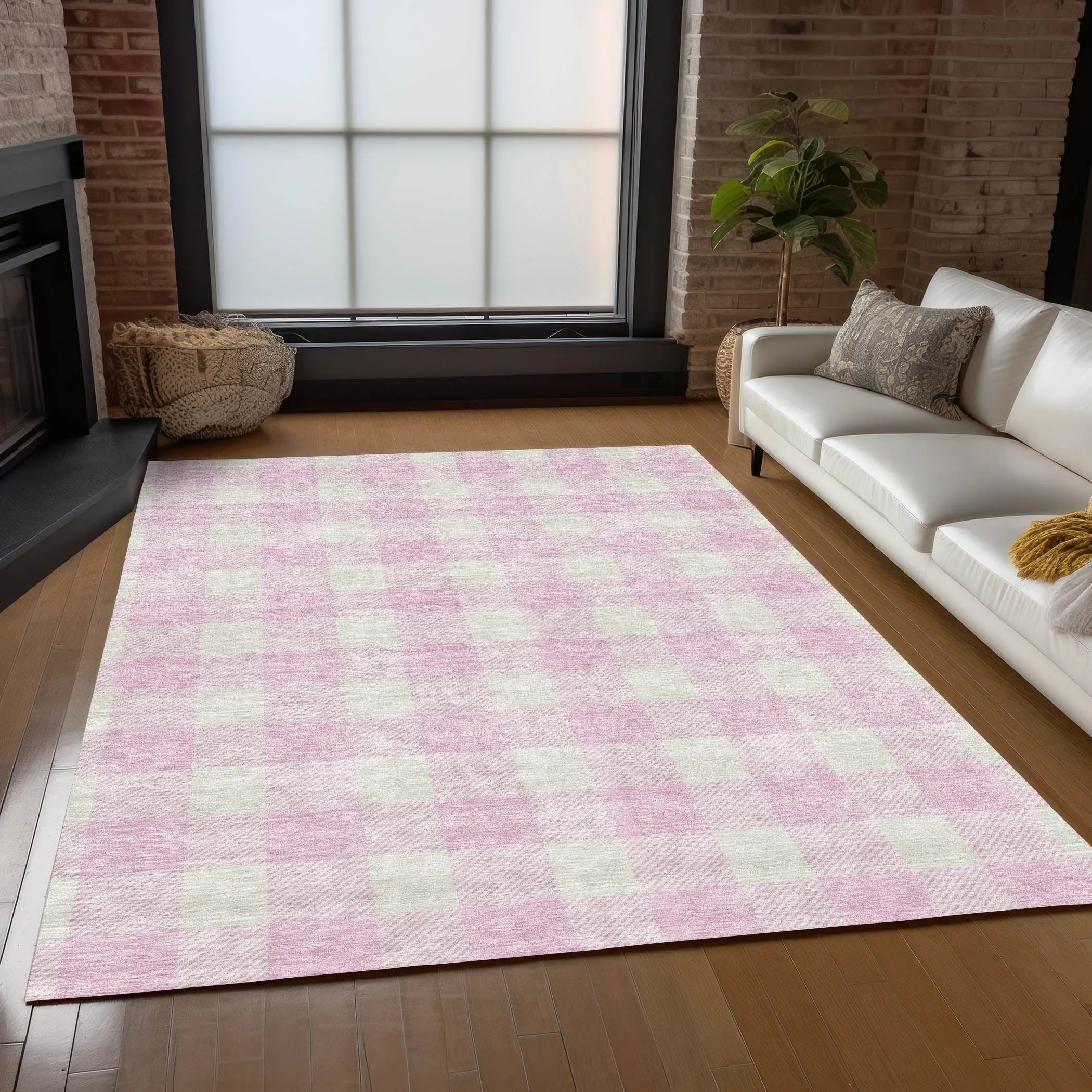 Machine Washable Indoor/ Outdoor Chantille Plaid Rug