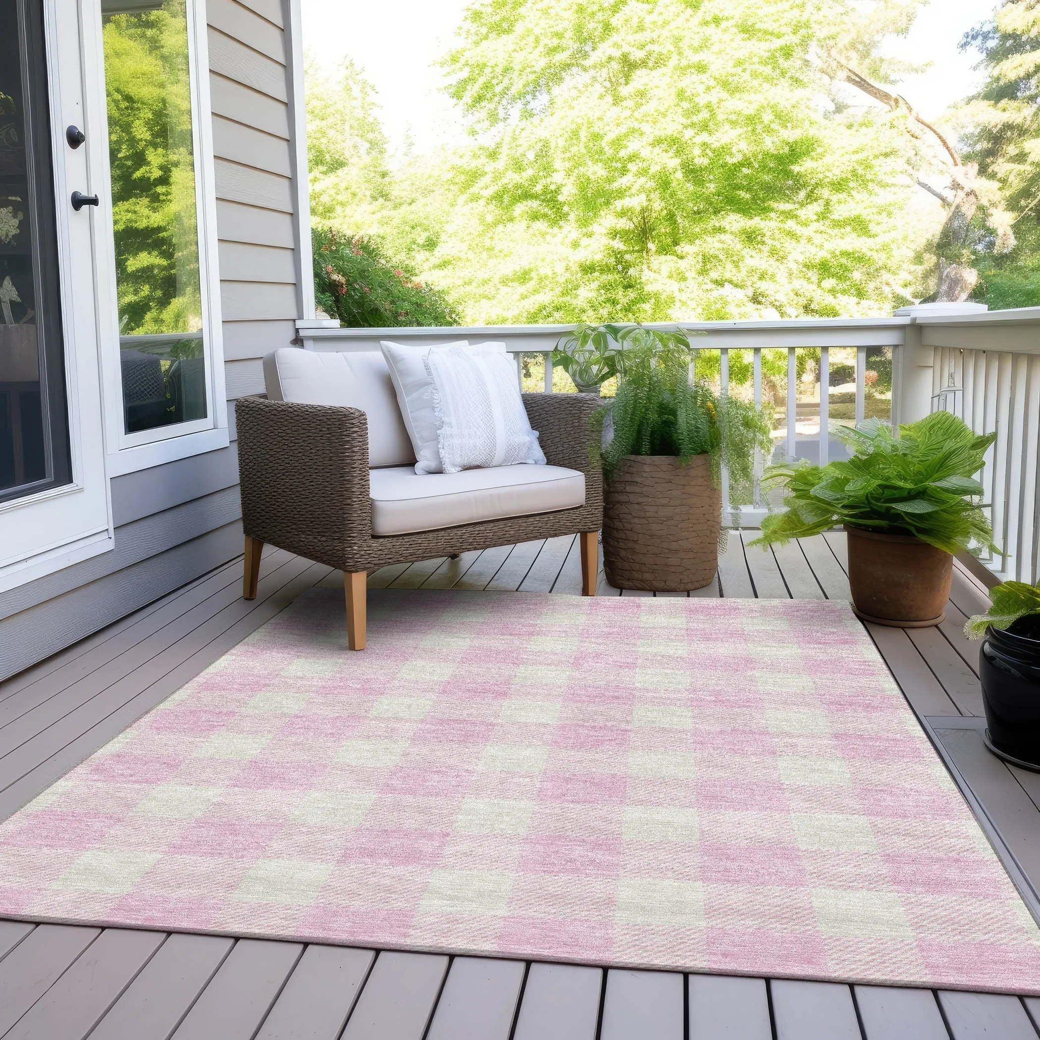 Machine Washable Indoor/ Outdoor Chantille Plaid Rug