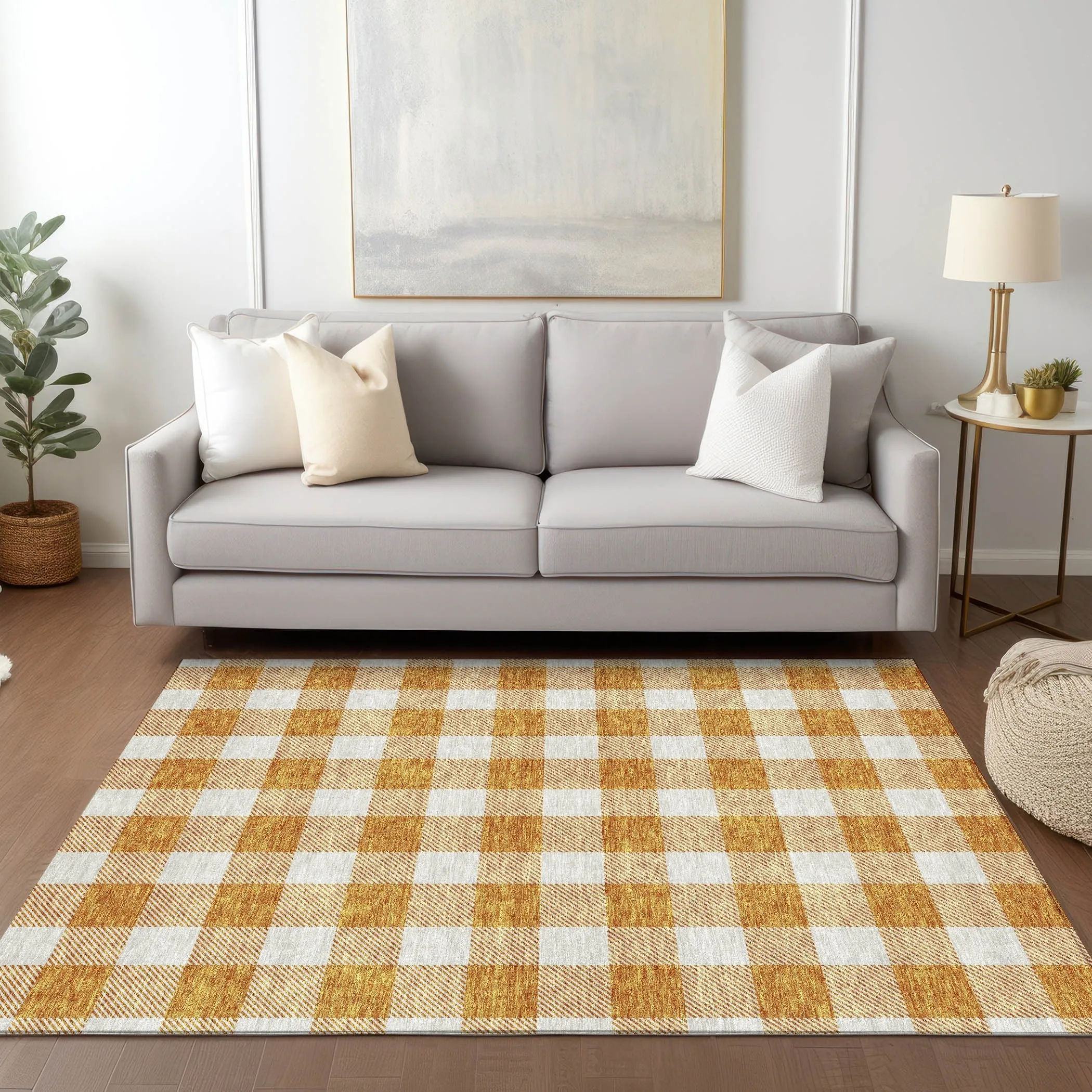Machine Washable Indoor/ Outdoor Chantille Plaid Rug