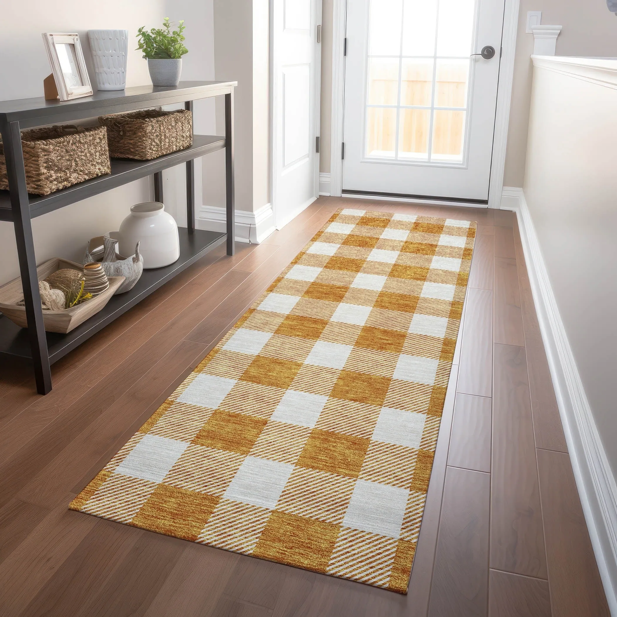 Machine Washable Indoor/ Outdoor Chantille Plaid Rug