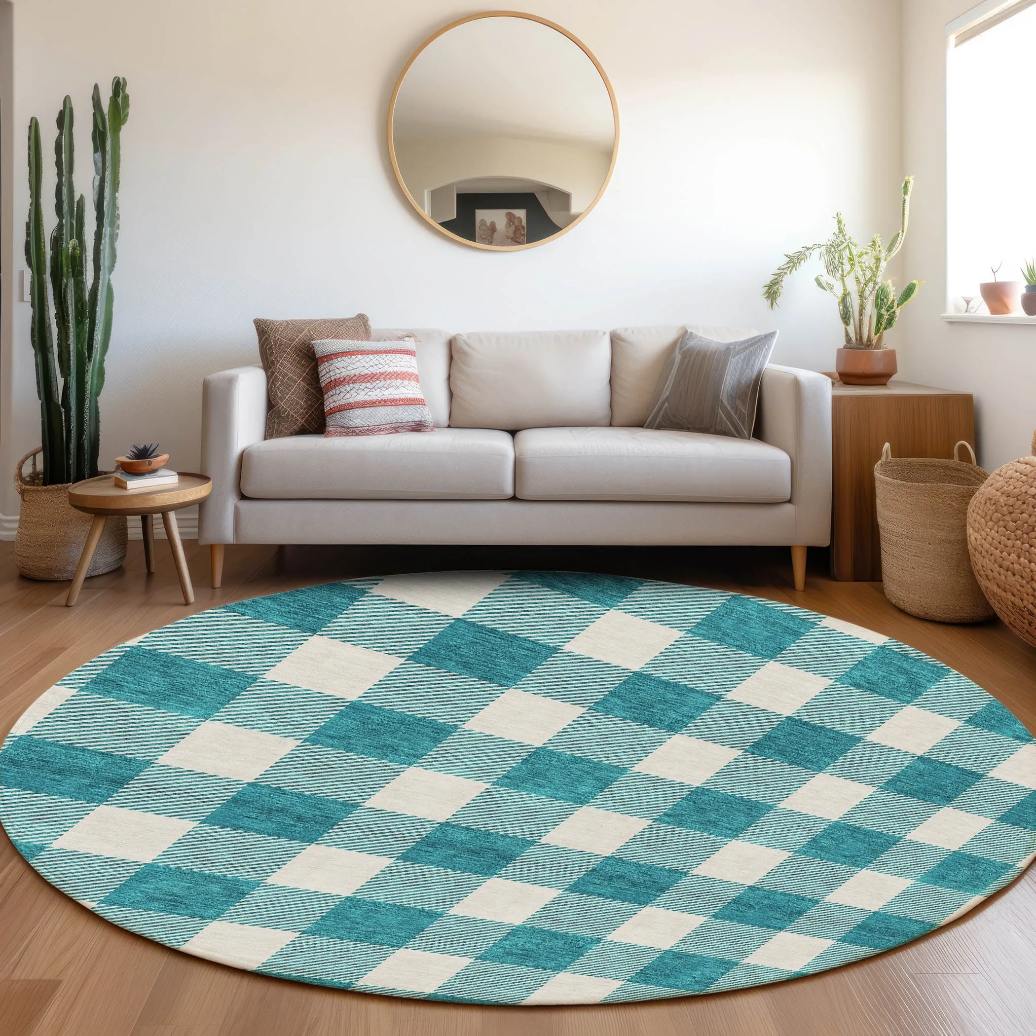 Machine Washable Indoor/ Outdoor Chantille Plaid Rug