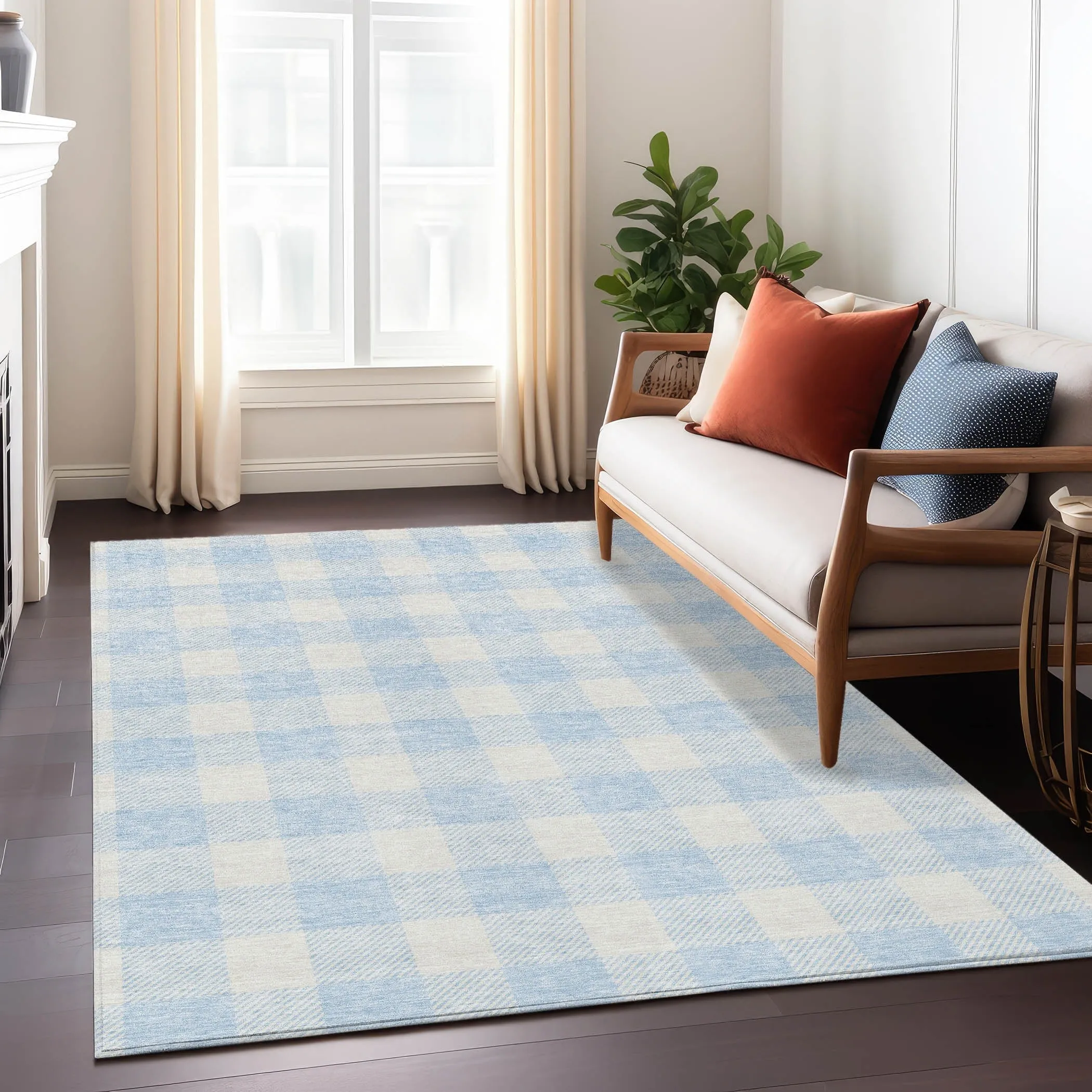 Machine Washable Indoor/ Outdoor Chantille Plaid Rug