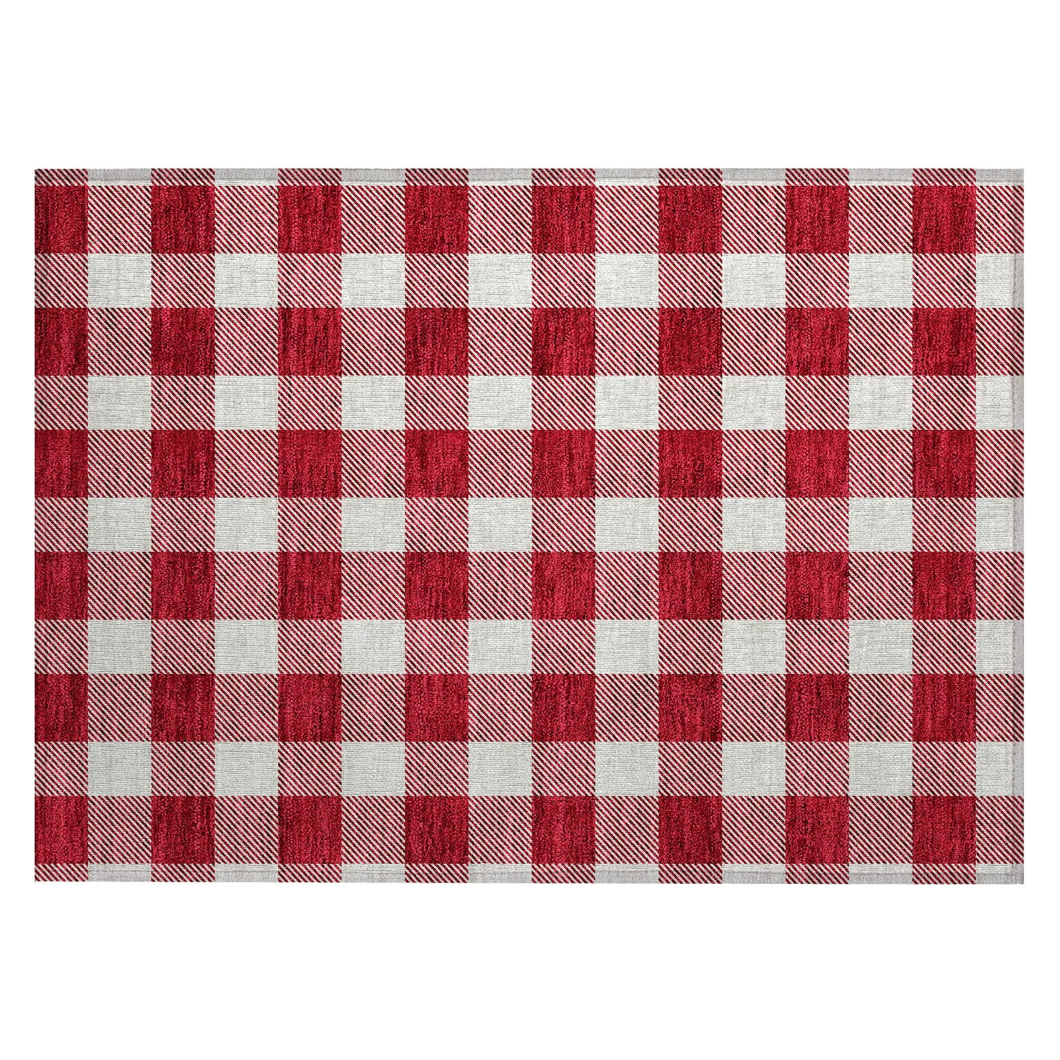 Machine Washable Indoor/ Outdoor Chantille Plaid Rug