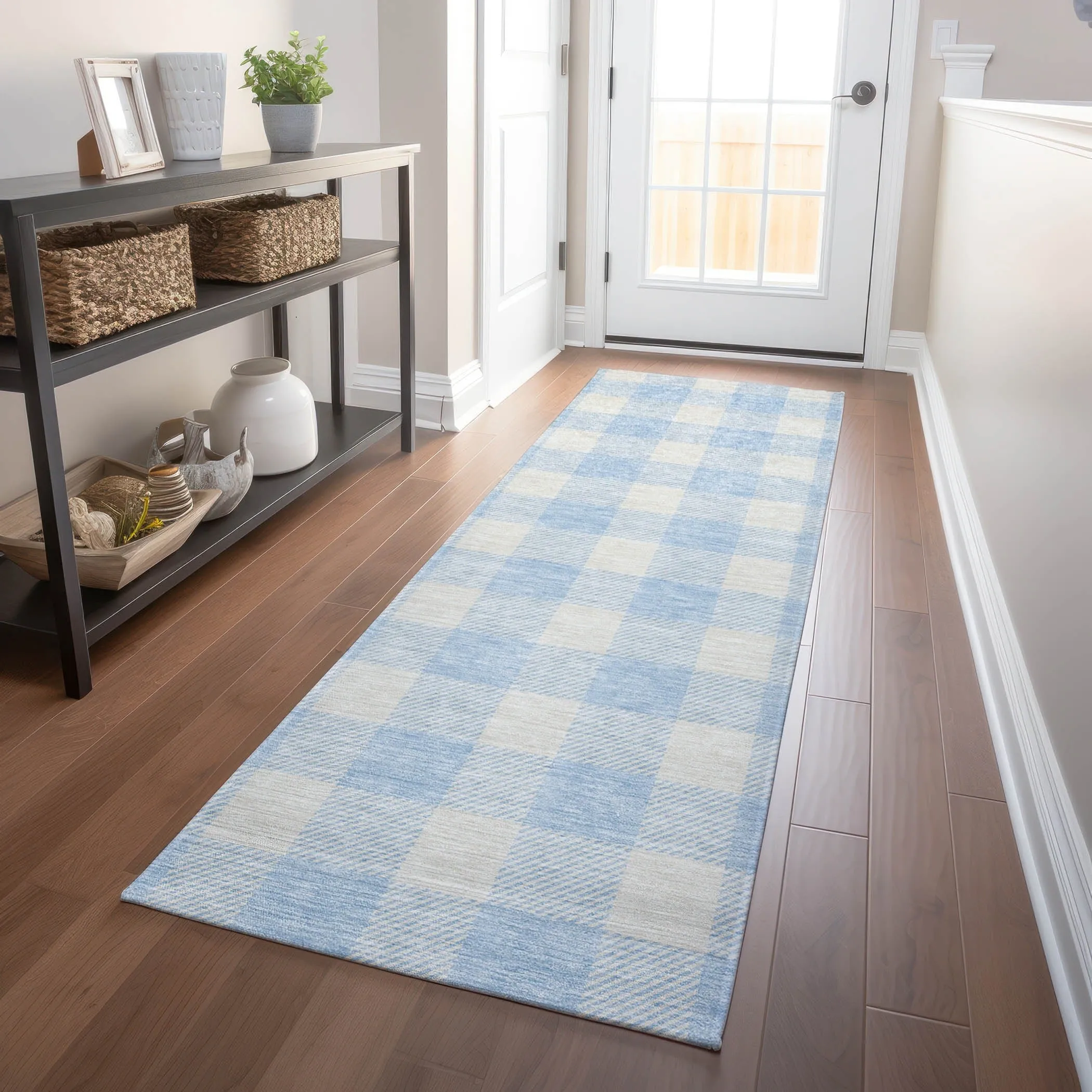 Machine Washable Indoor/ Outdoor Chantille Plaid Rug