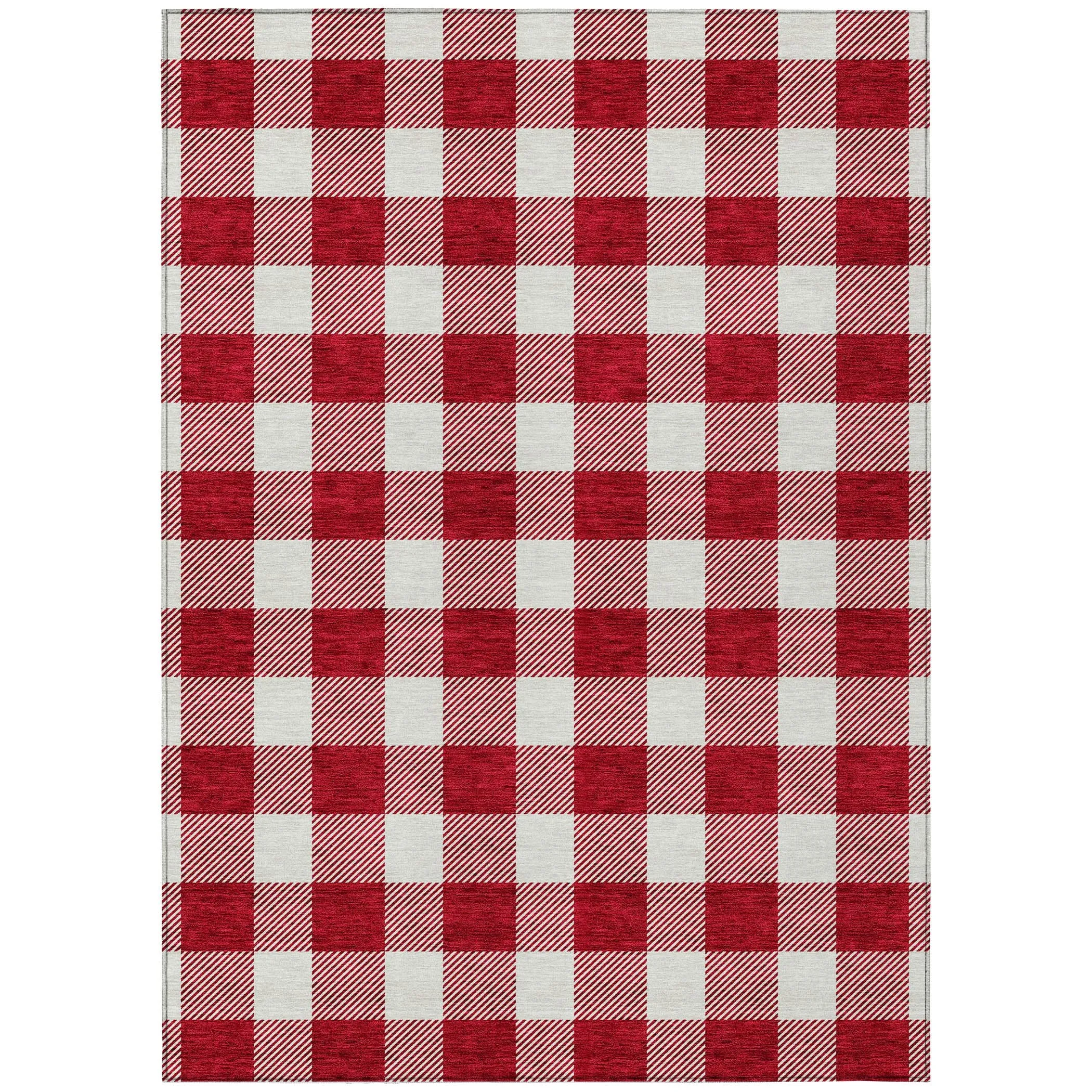 Machine Washable Indoor/ Outdoor Chantille Plaid Rug