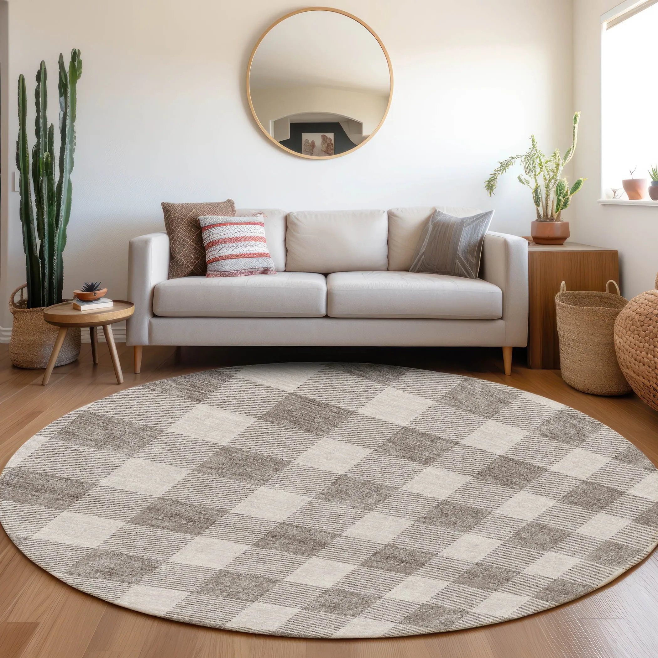 Machine Washable Indoor/ Outdoor Chantille Plaid Rug