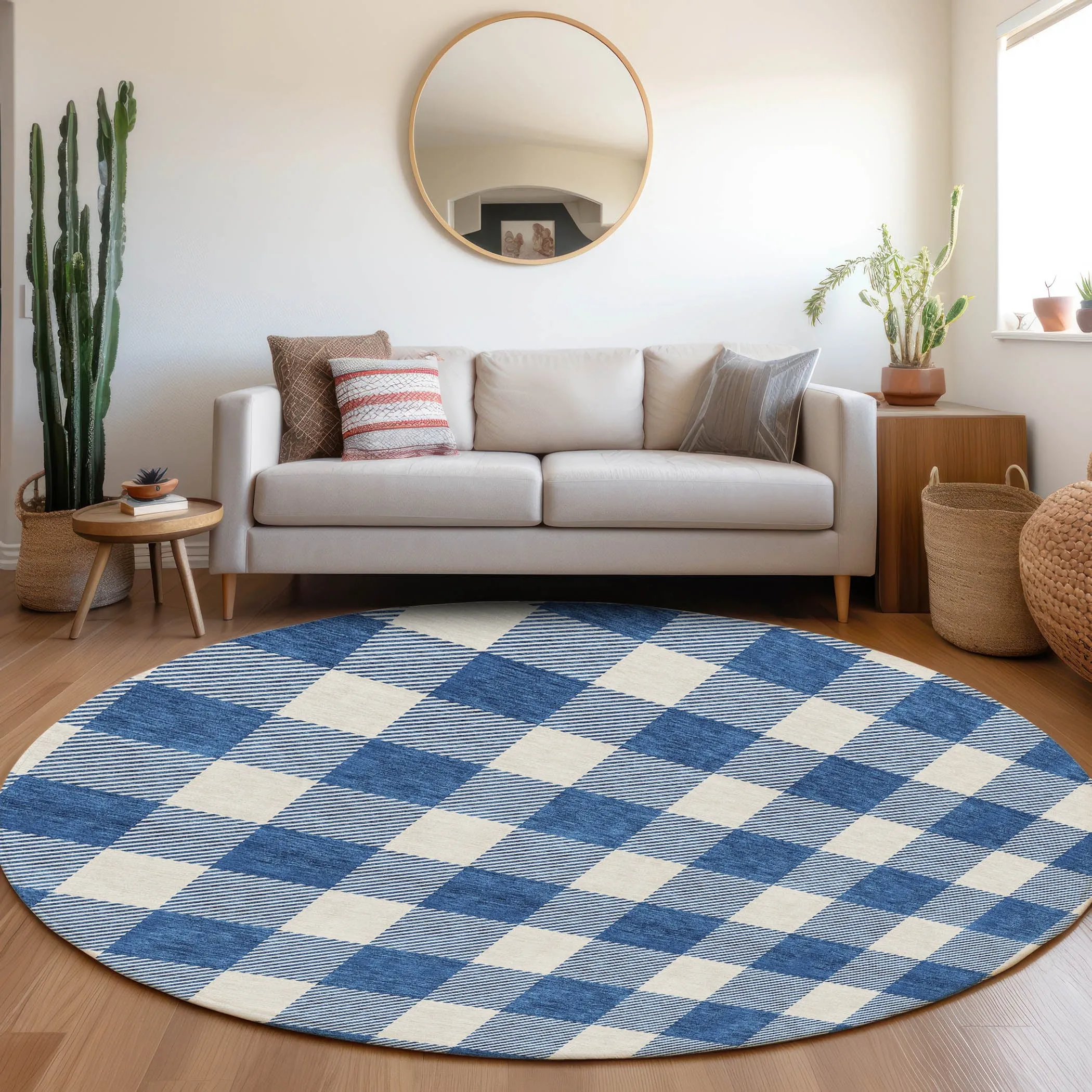 Machine Washable Indoor/ Outdoor Chantille Plaid Rug