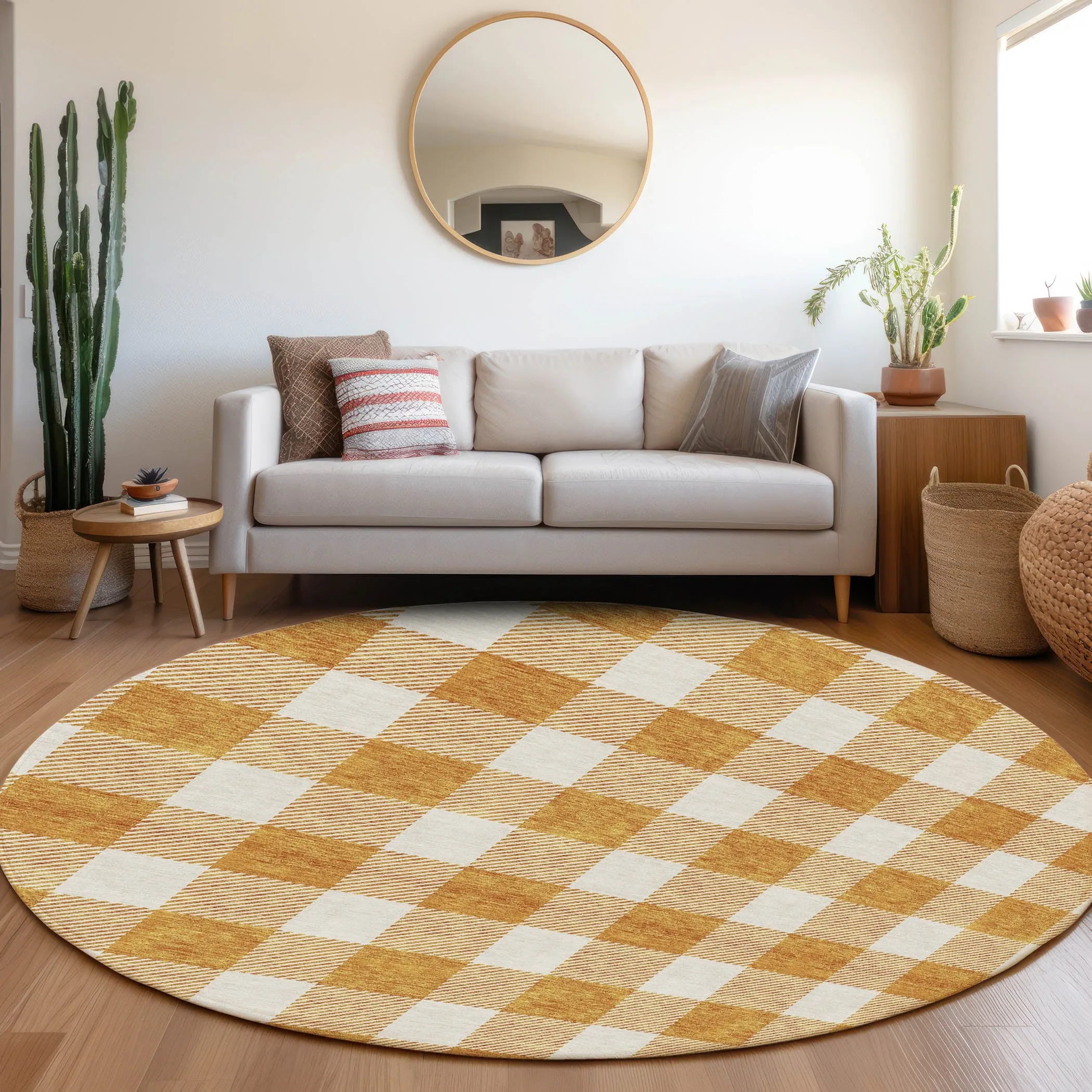 Machine Washable Indoor/ Outdoor Chantille Plaid Rug