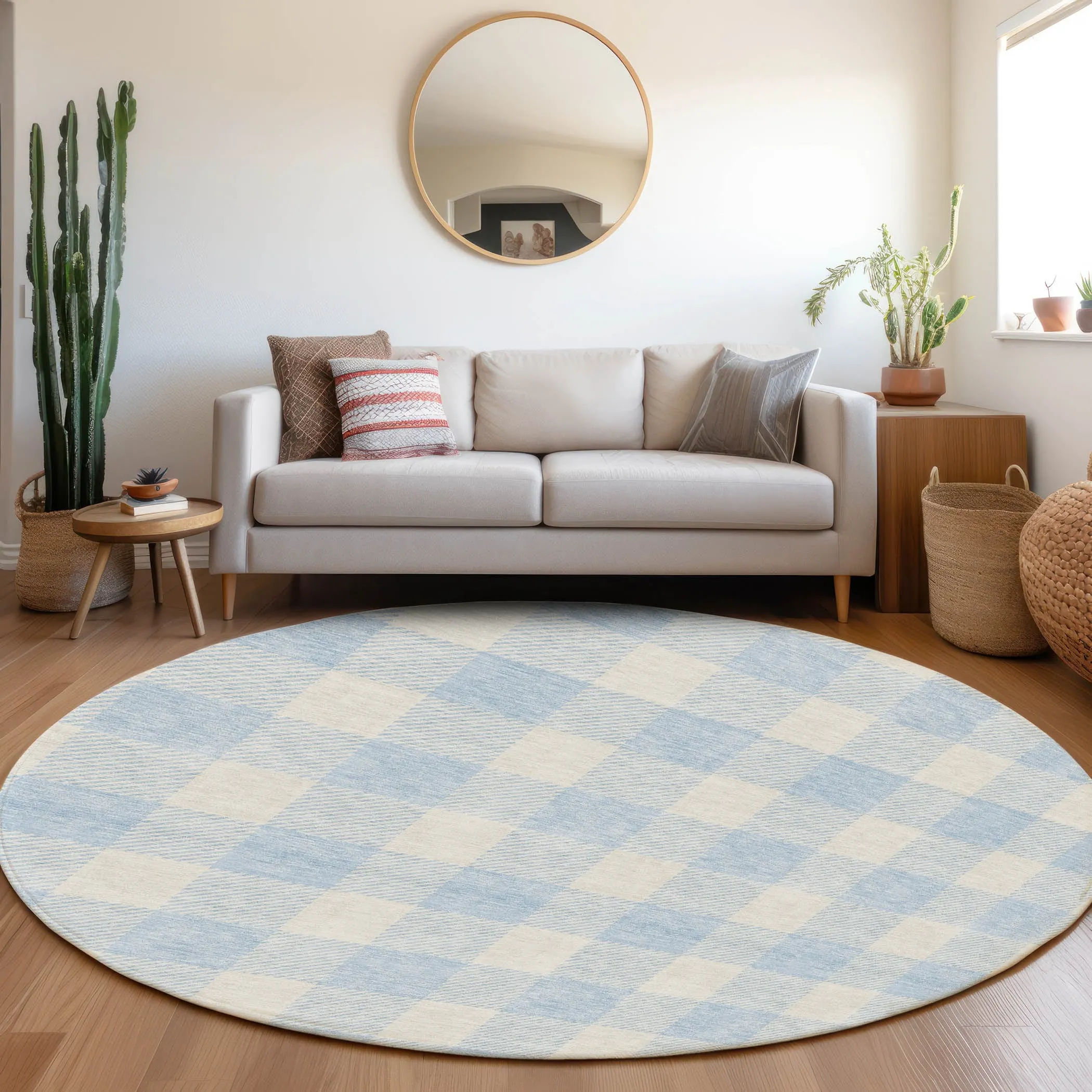 Machine Washable Indoor/ Outdoor Chantille Plaid Rug