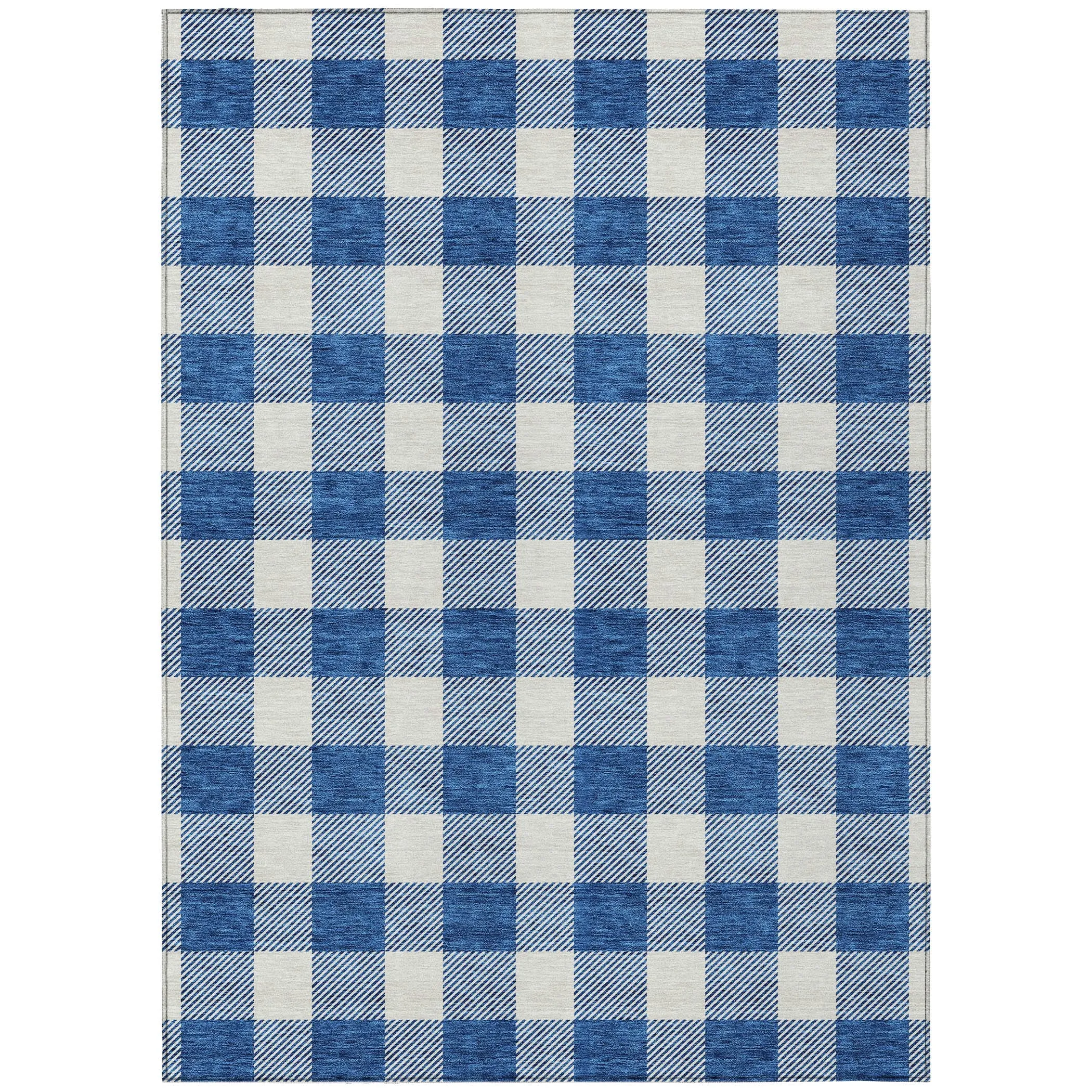 Machine Washable Indoor/ Outdoor Chantille Plaid Rug