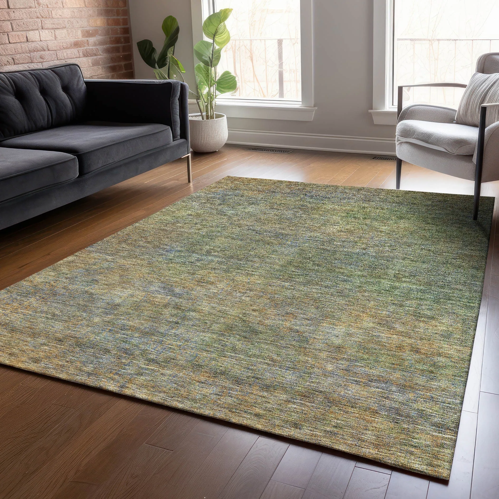 Machine Washable Indoor/ Outdoor Chantille Solid Ombre Rug