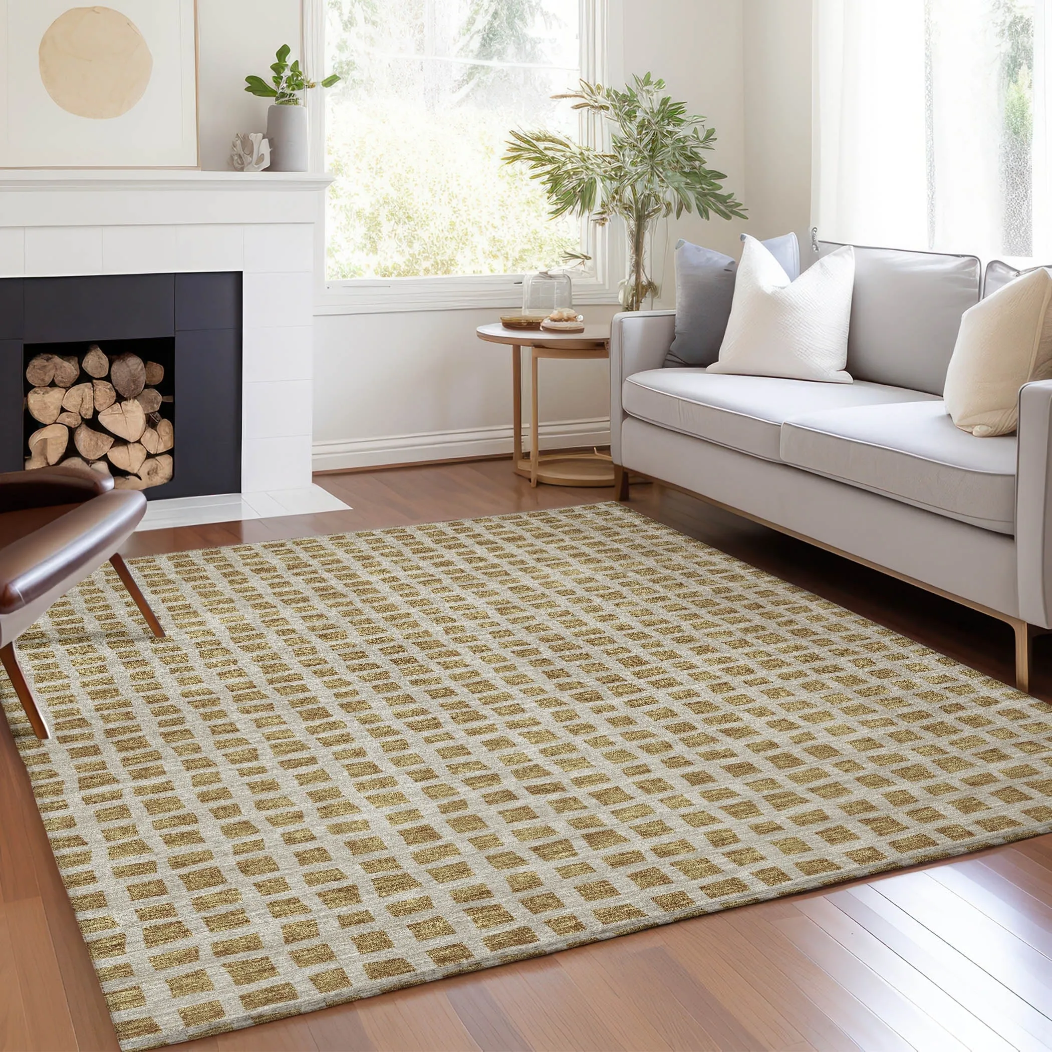 Machine Washable Indoor/ Outdoor Chantille Squares Rug