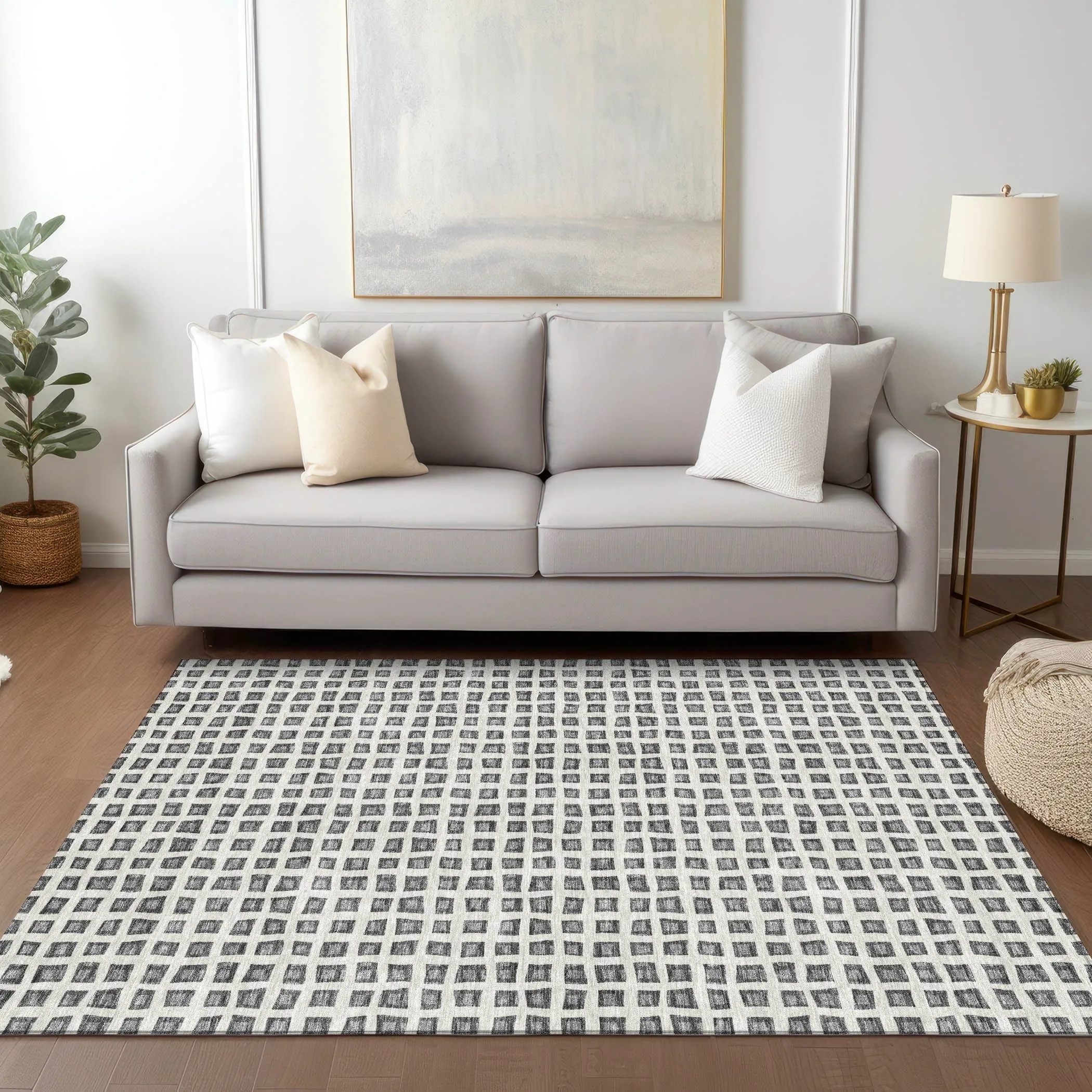 Machine Washable Indoor/ Outdoor Chantille Squares Rug