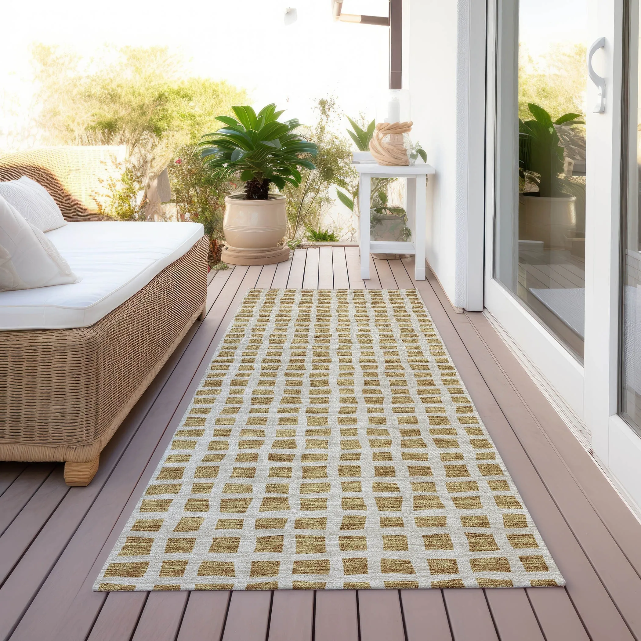 Machine Washable Indoor/ Outdoor Chantille Squares Rug