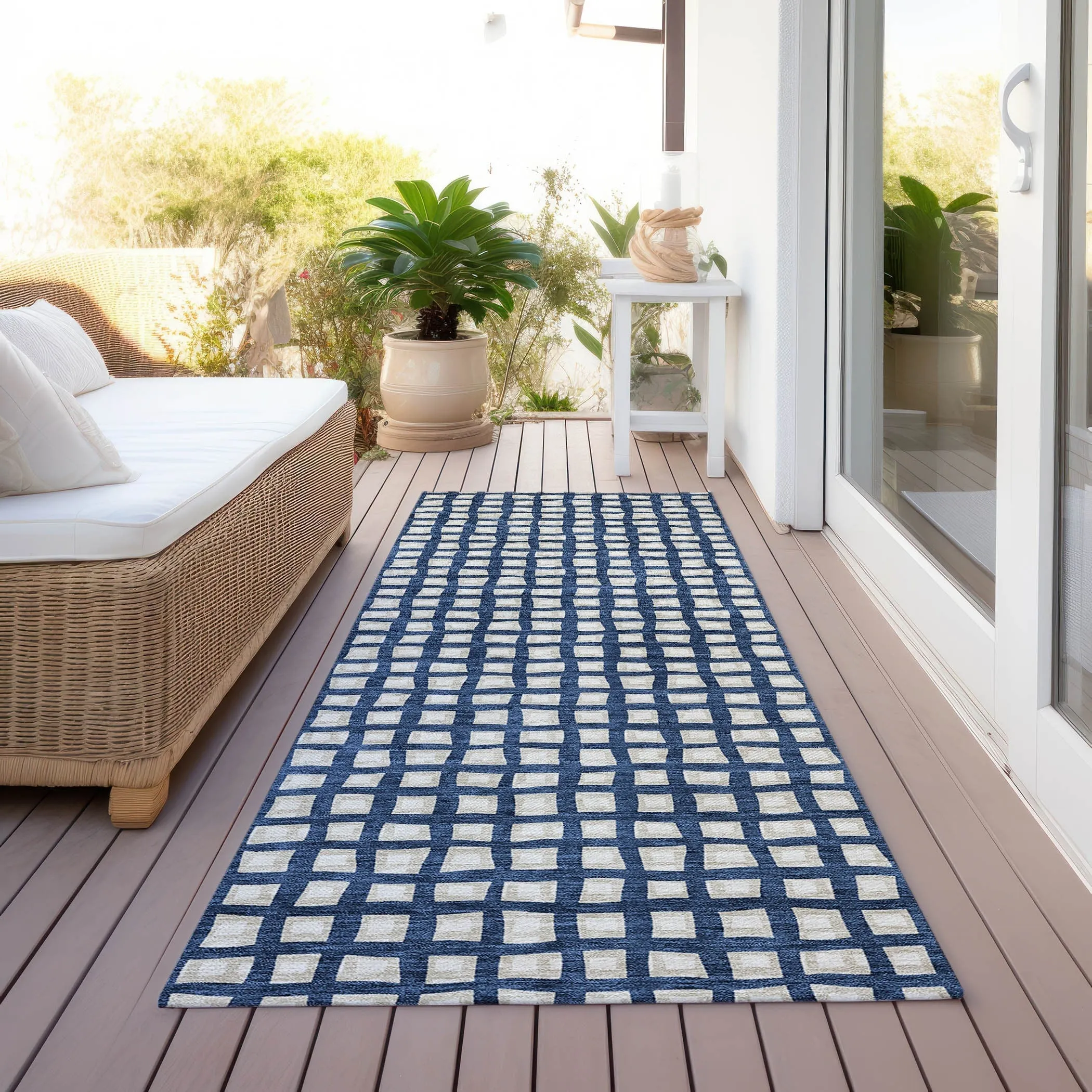 Machine Washable Indoor/ Outdoor Chantille Squares Rug