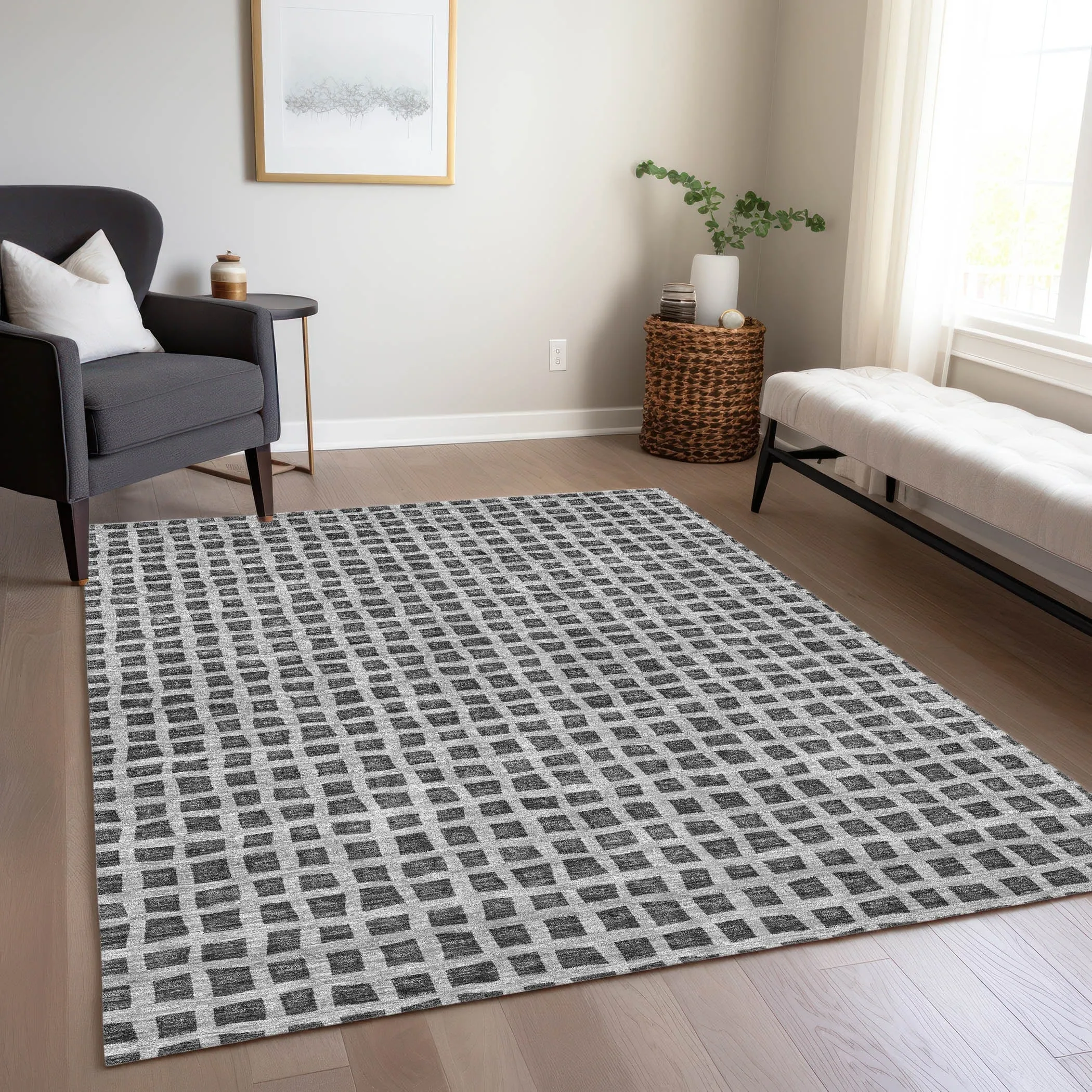 Machine Washable Indoor/ Outdoor Chantille Squares Rug