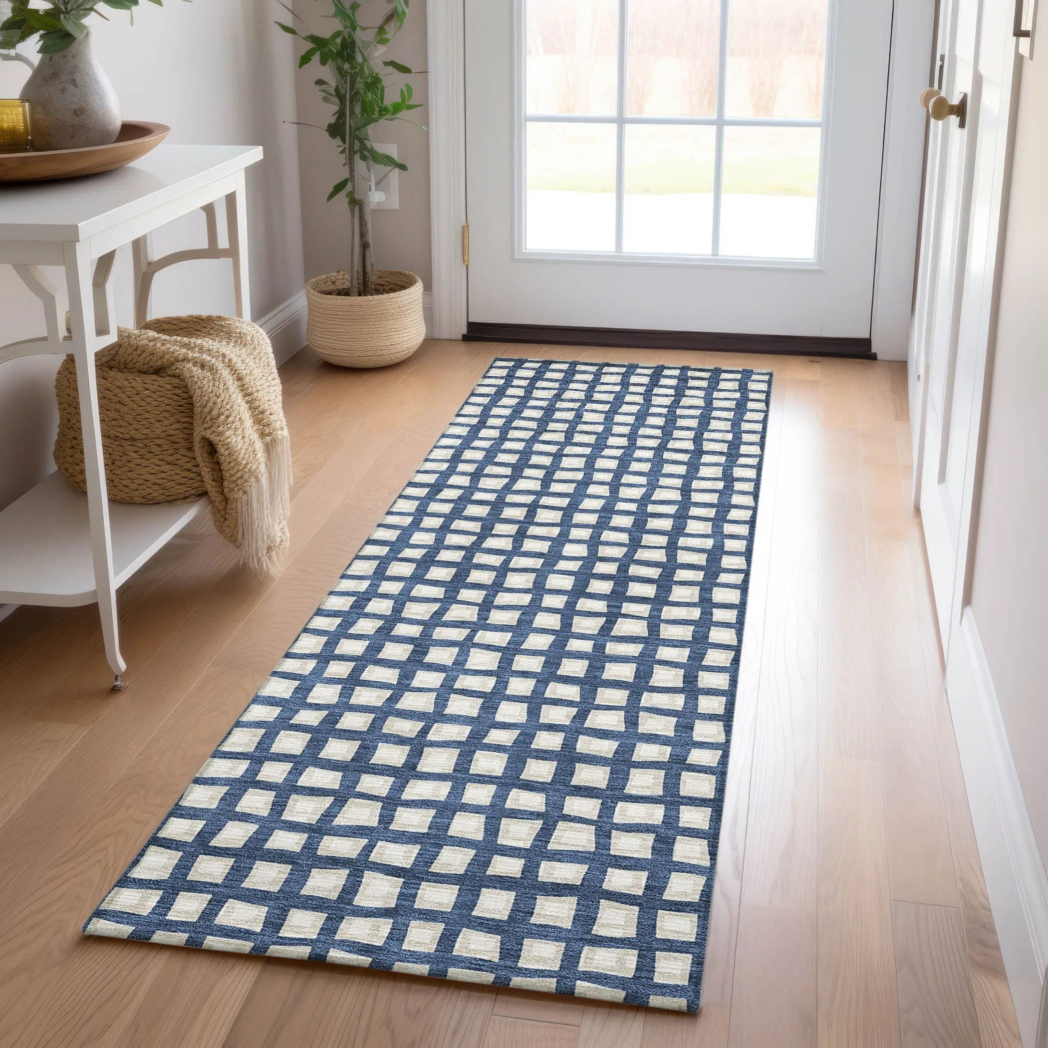 Machine Washable Indoor/ Outdoor Chantille Squares Rug