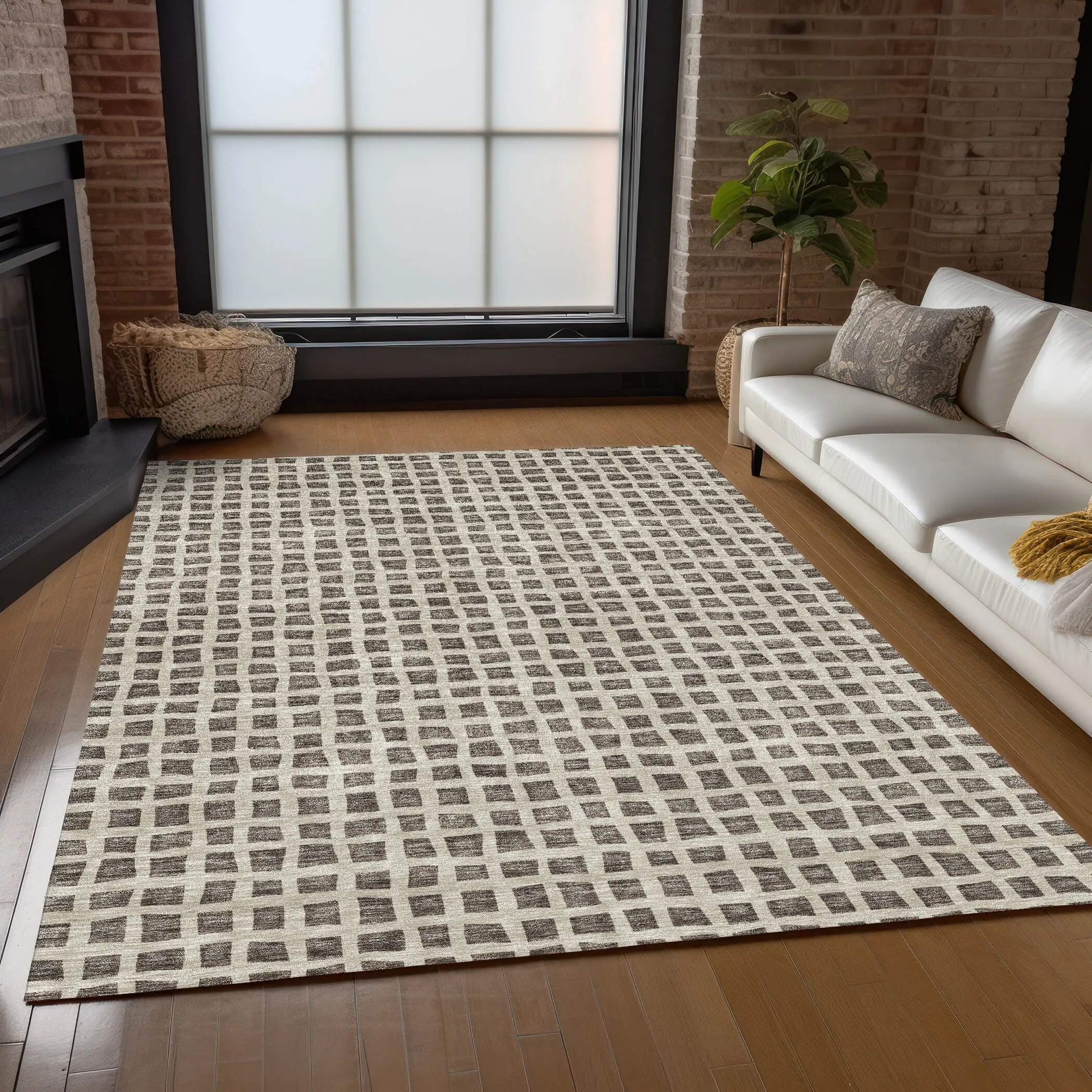 Machine Washable Indoor/ Outdoor Chantille Squares Rug