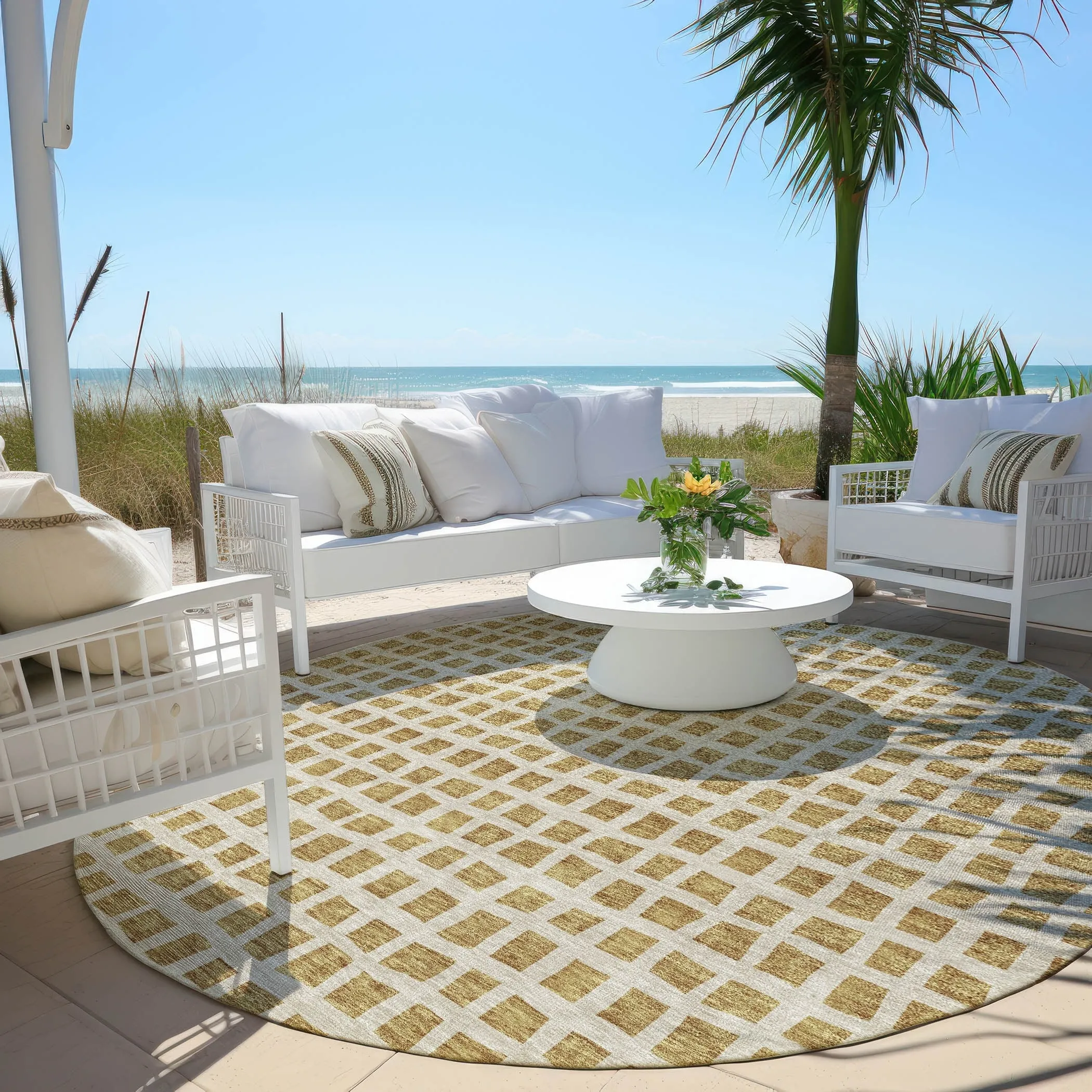 Machine Washable Indoor/ Outdoor Chantille Squares Rug