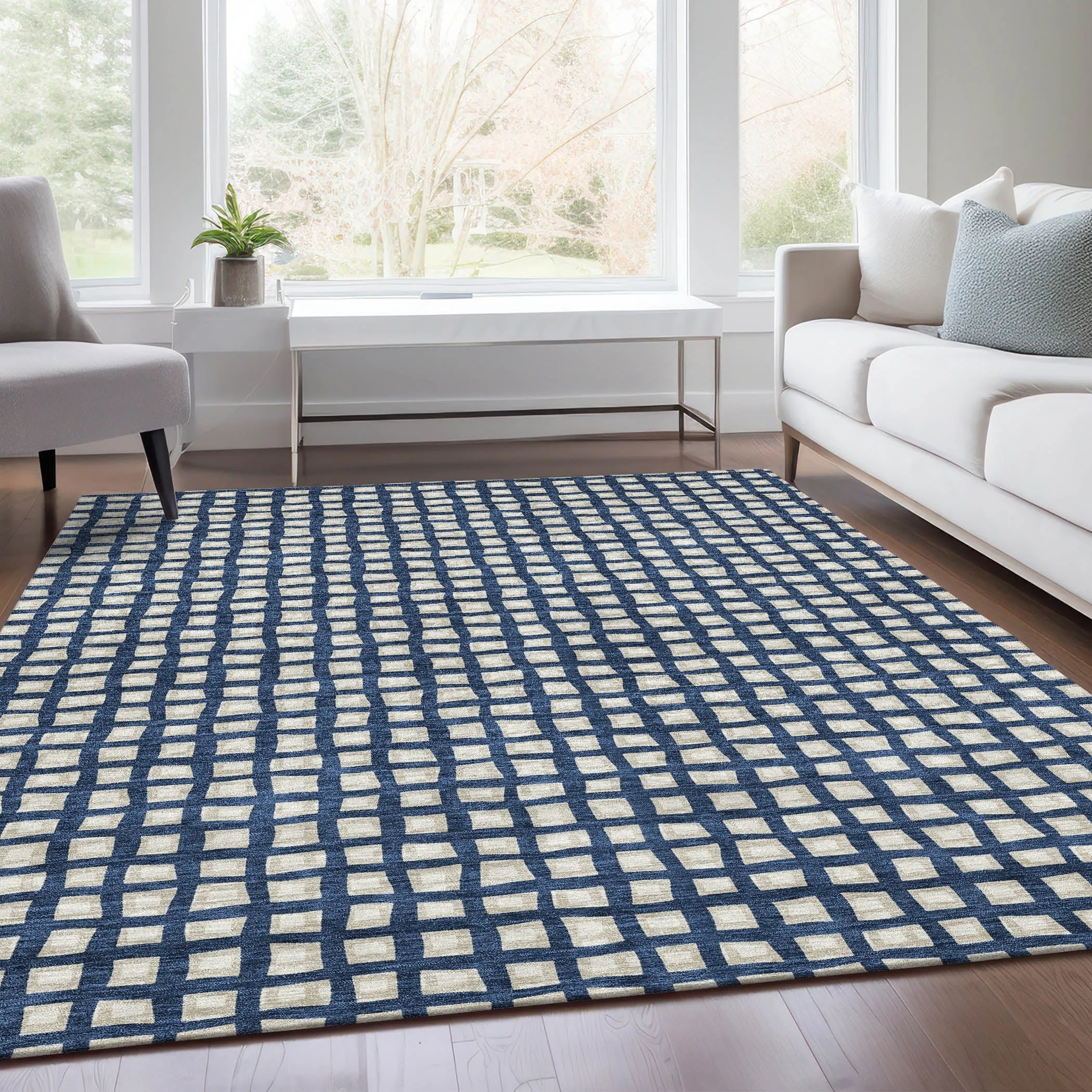 Machine Washable Indoor/ Outdoor Chantille Squares Rug