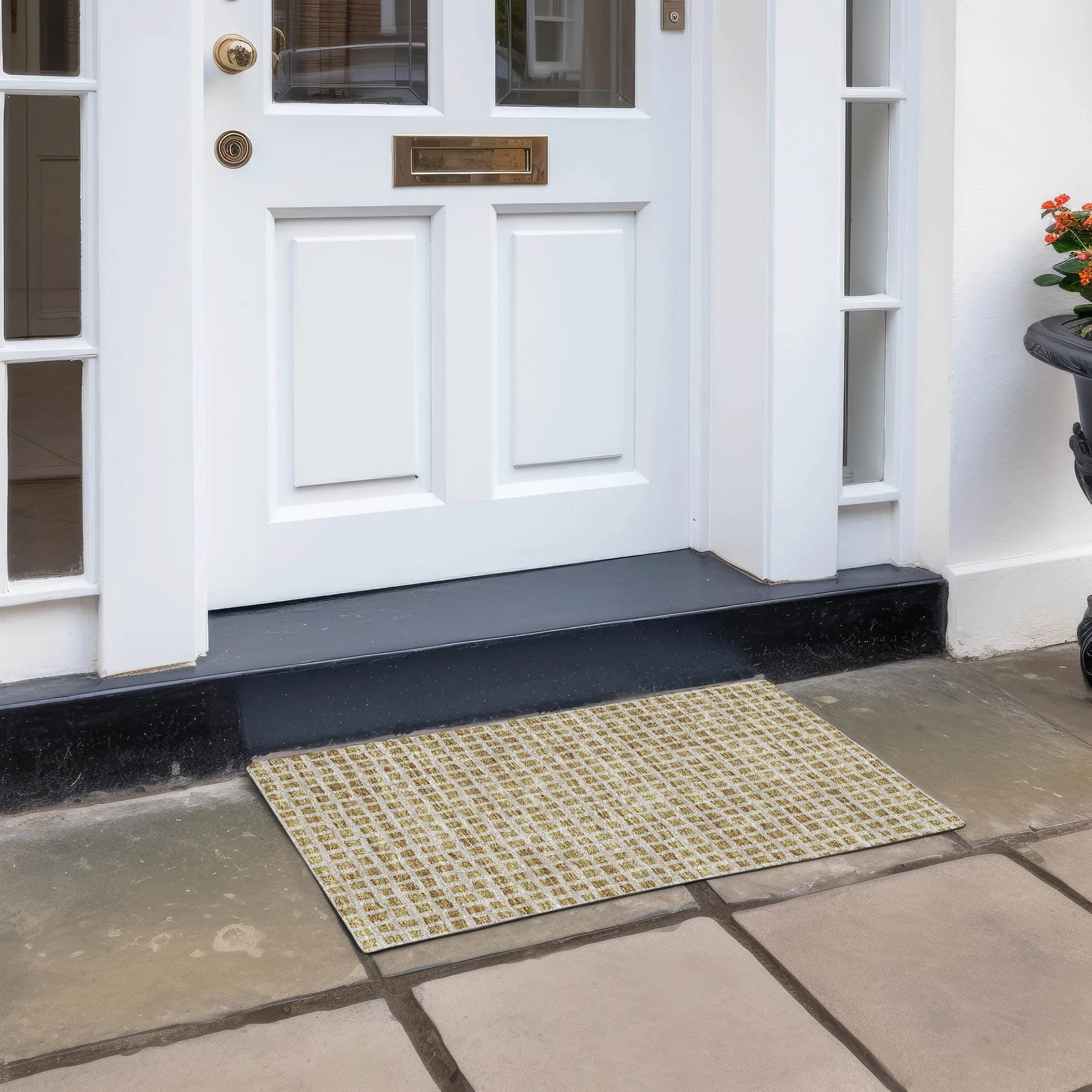 Machine Washable Indoor/ Outdoor Chantille Squares Rug