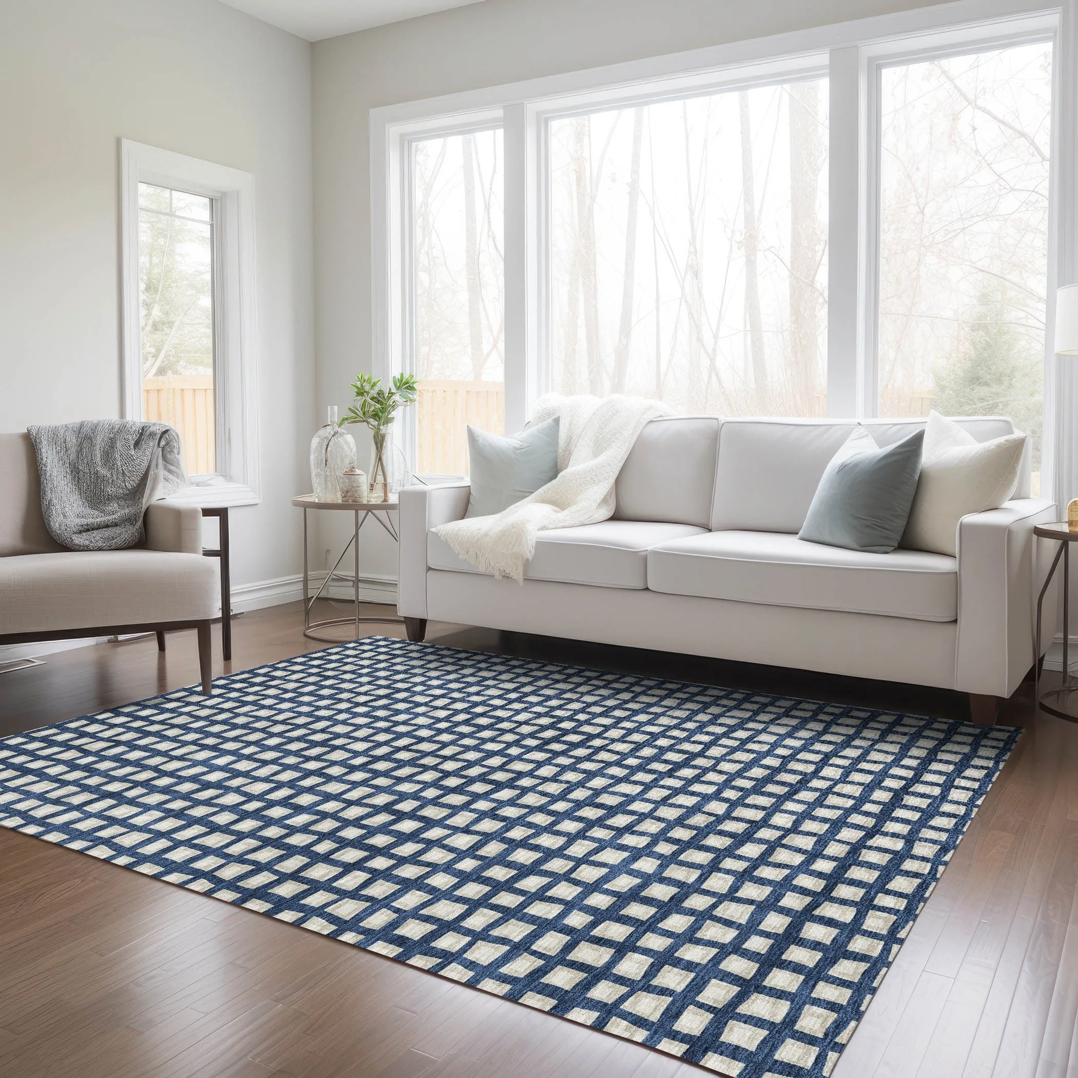 Machine Washable Indoor/ Outdoor Chantille Squares Rug
