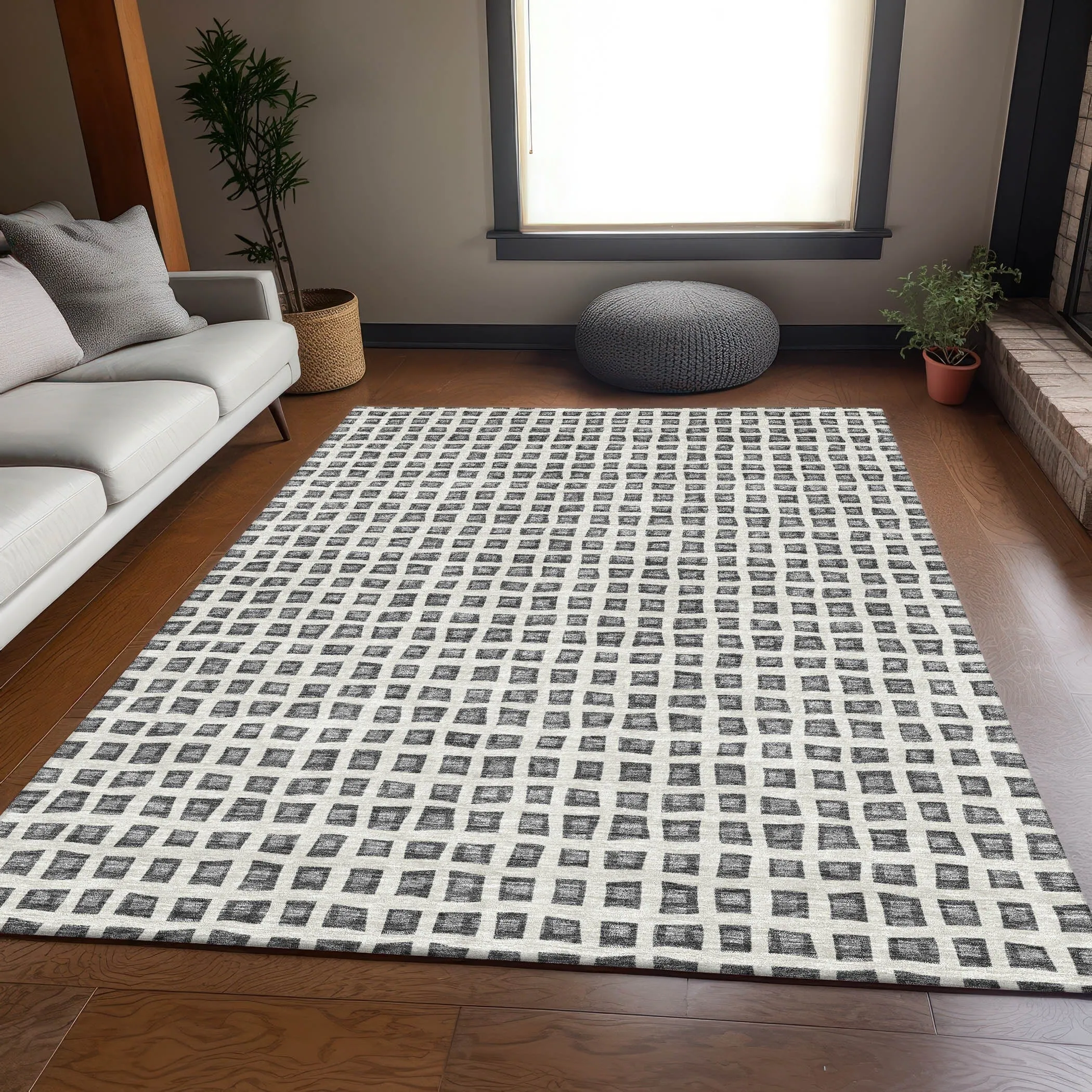 Machine Washable Indoor/ Outdoor Chantille Squares Rug