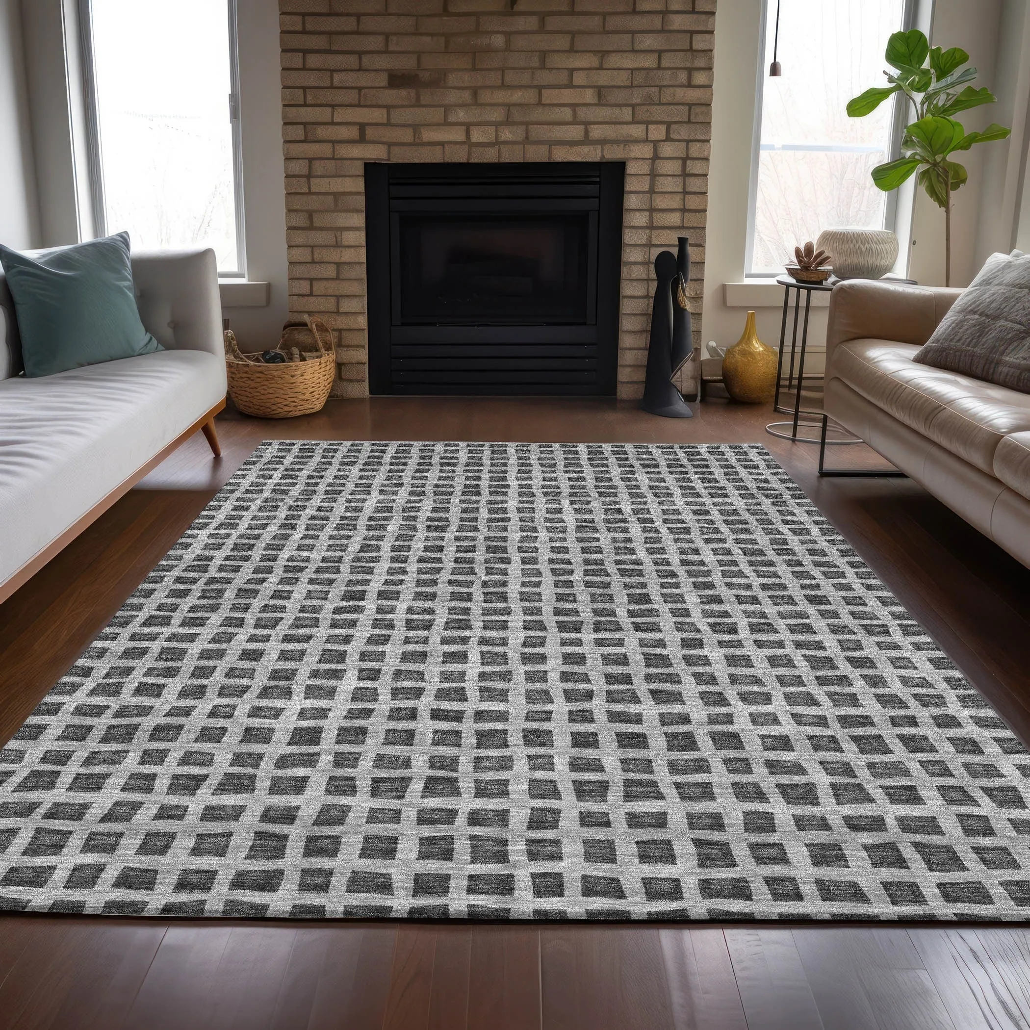 Machine Washable Indoor/ Outdoor Chantille Squares Rug