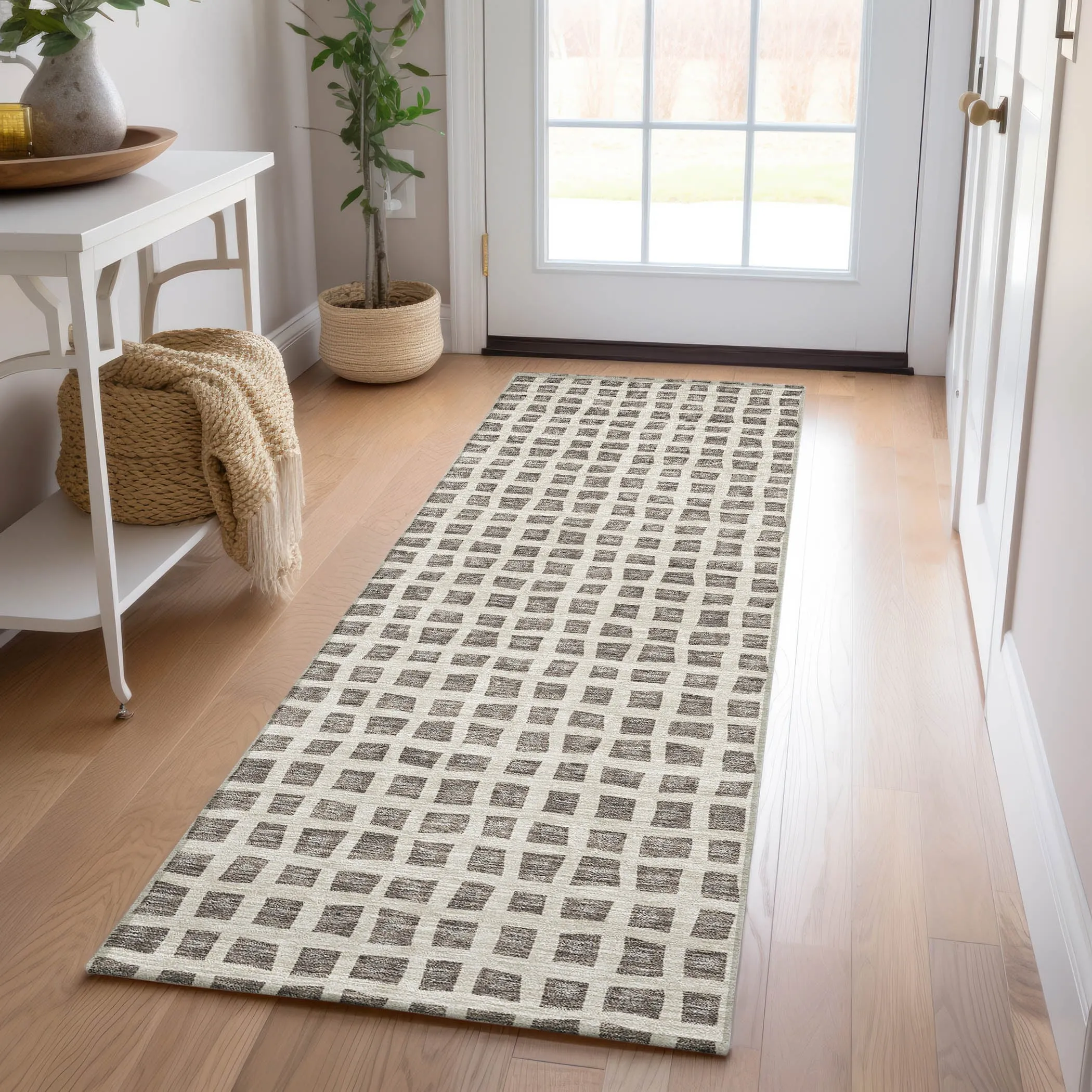 Machine Washable Indoor/ Outdoor Chantille Squares Rug