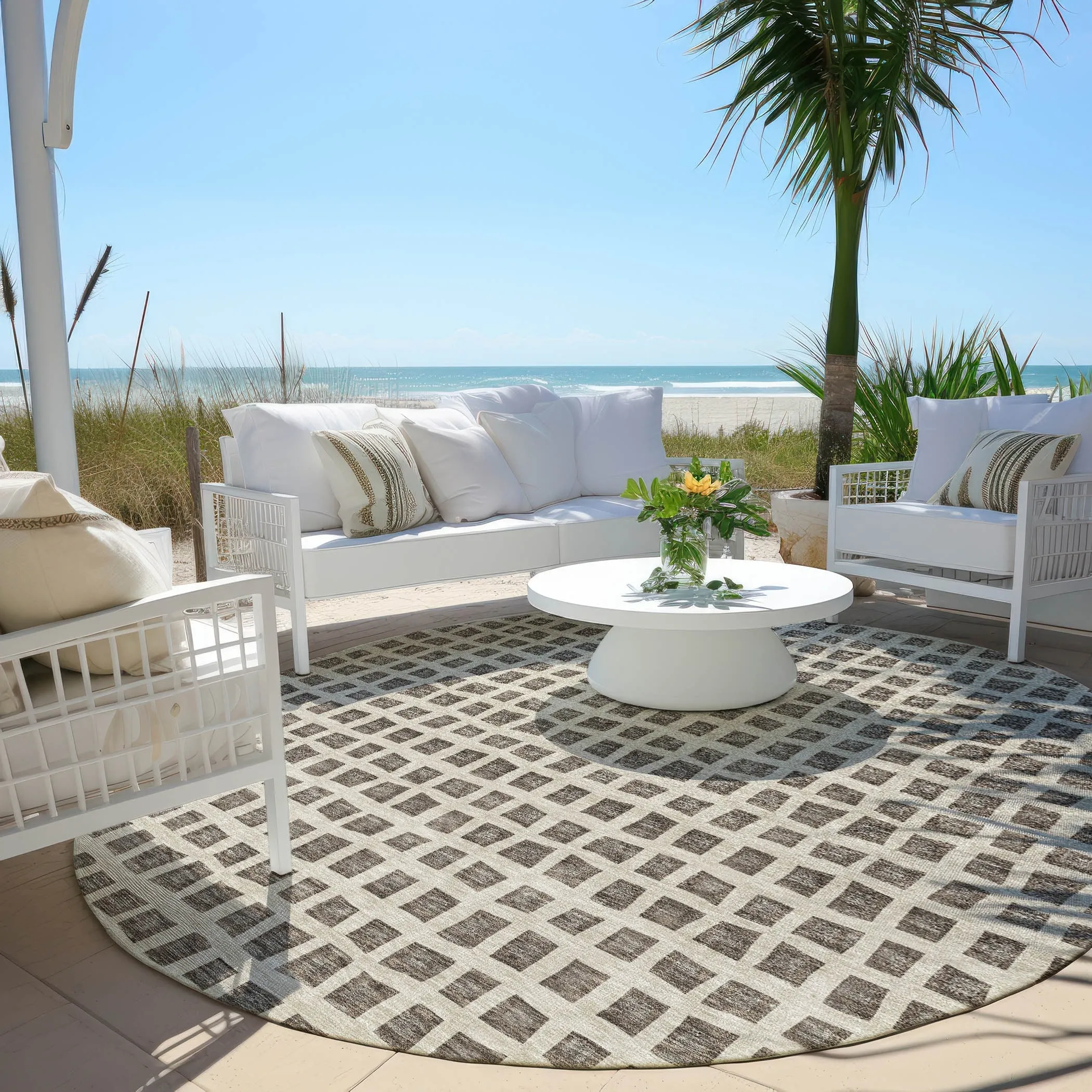 Machine Washable Indoor/ Outdoor Chantille Squares Rug