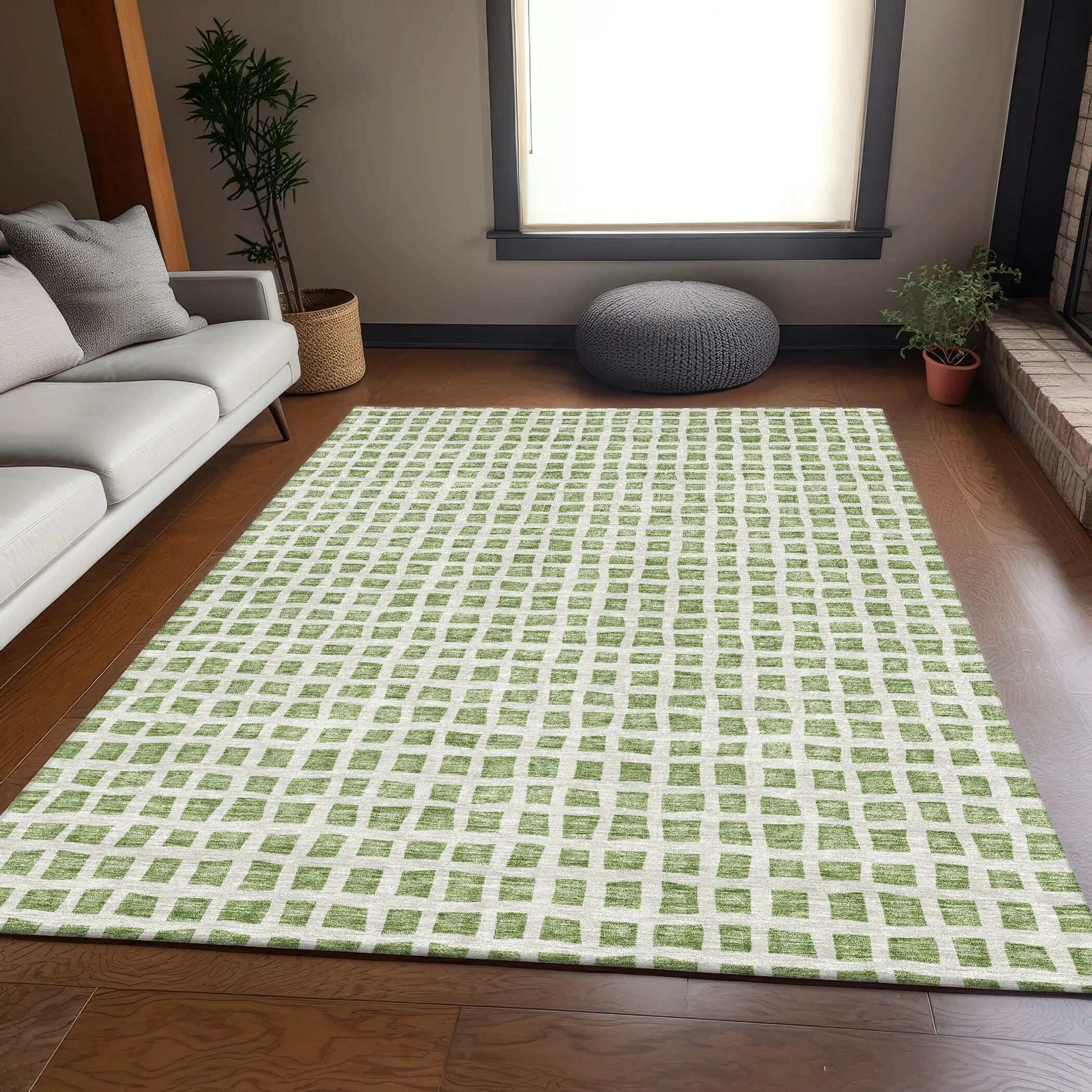 Machine Washable Indoor/ Outdoor Chantille Squares Rug