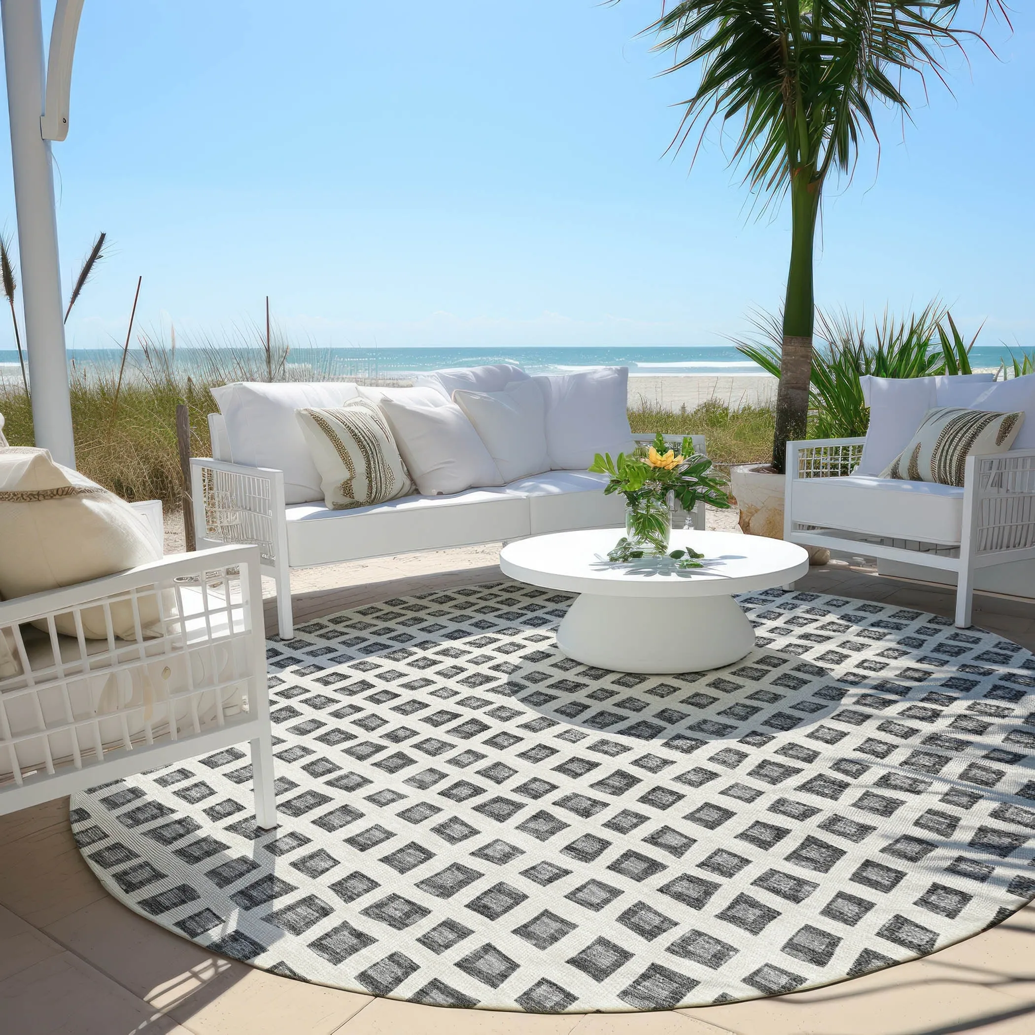 Machine Washable Indoor/ Outdoor Chantille Squares Rug