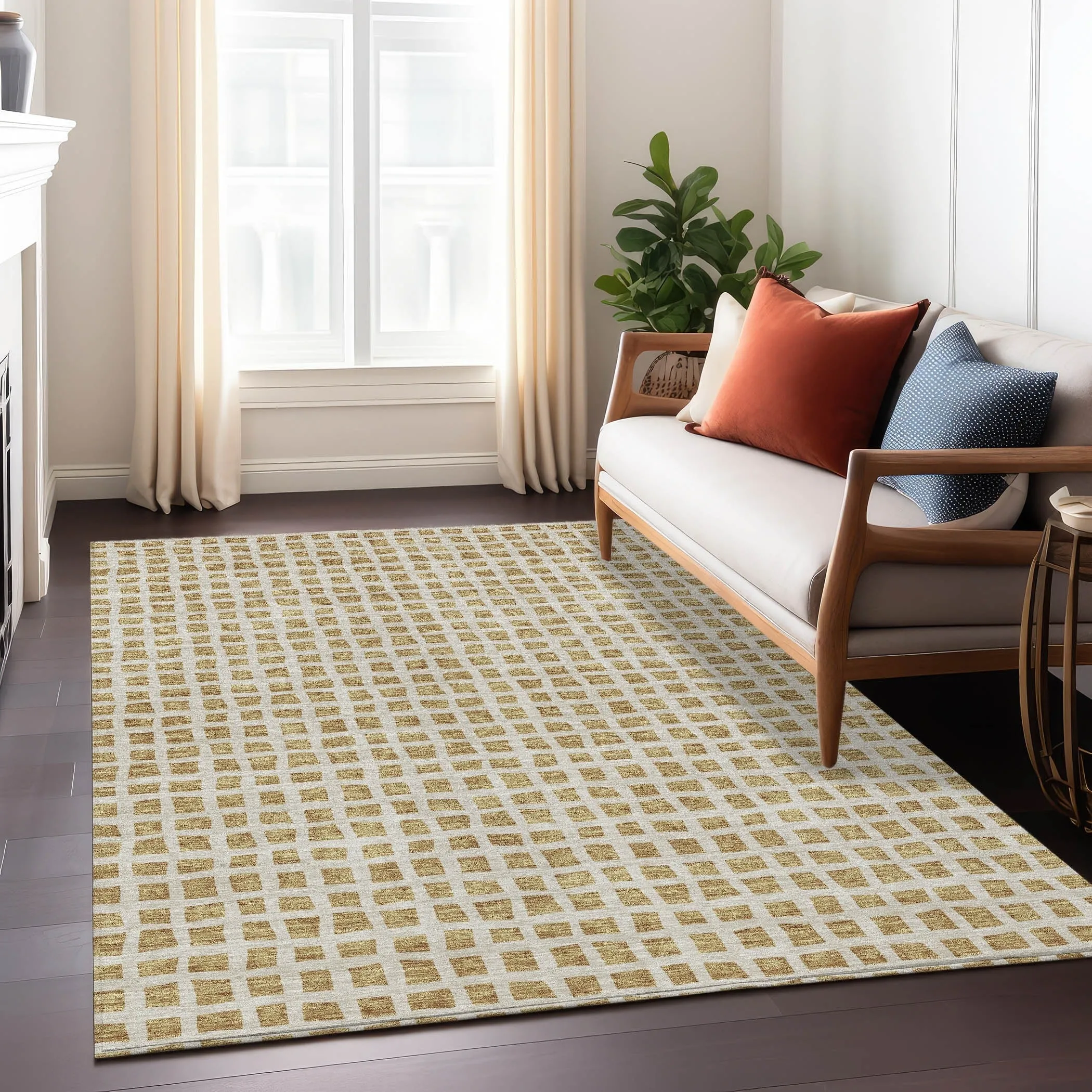 Machine Washable Indoor/ Outdoor Chantille Squares Rug
