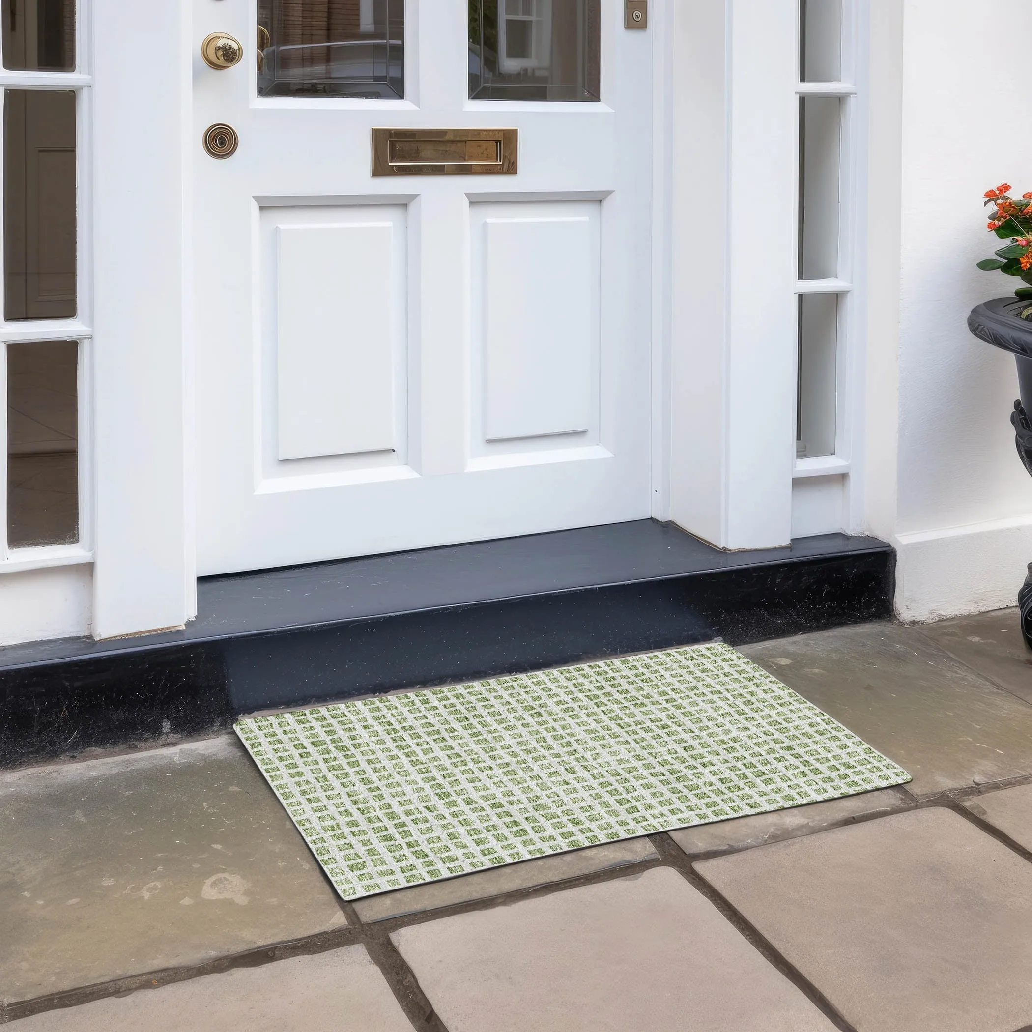 Machine Washable Indoor/ Outdoor Chantille Squares Rug