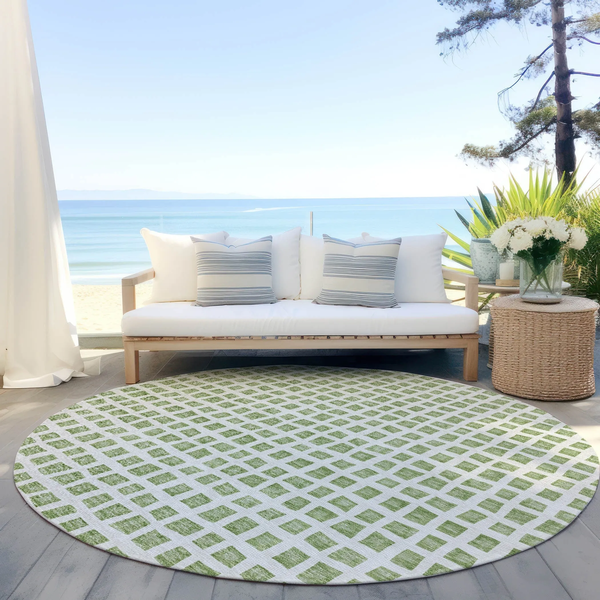 Machine Washable Indoor/ Outdoor Chantille Squares Rug