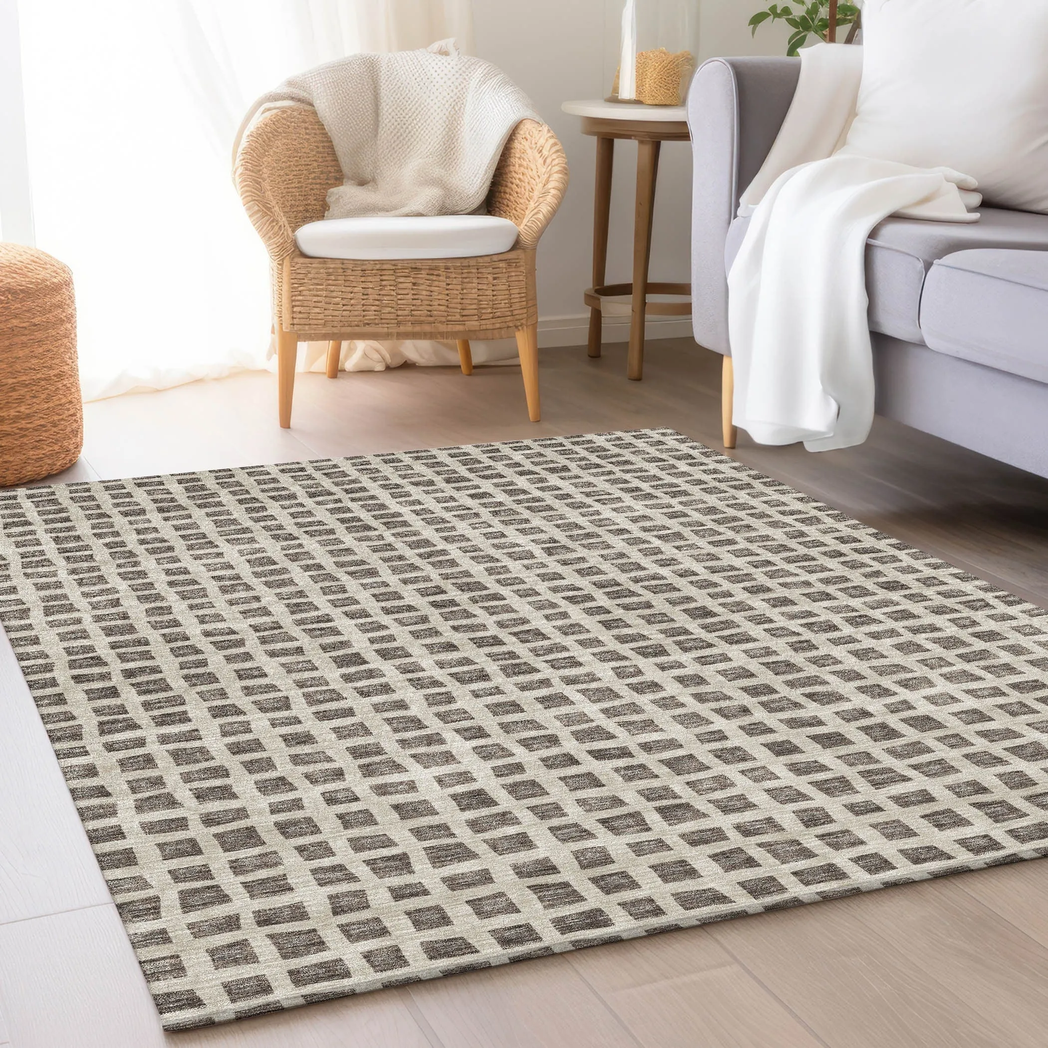Machine Washable Indoor/ Outdoor Chantille Squares Rug