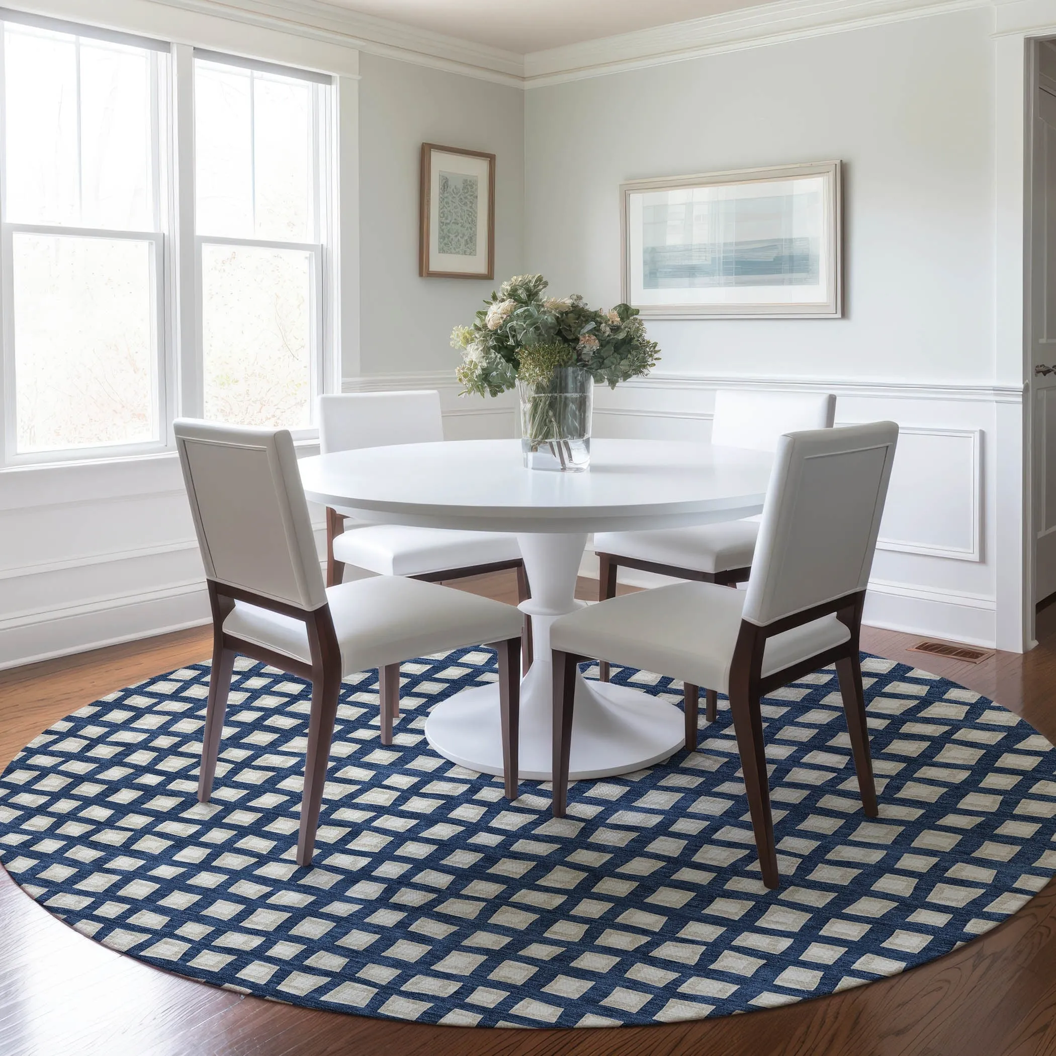Machine Washable Indoor/ Outdoor Chantille Squares Rug