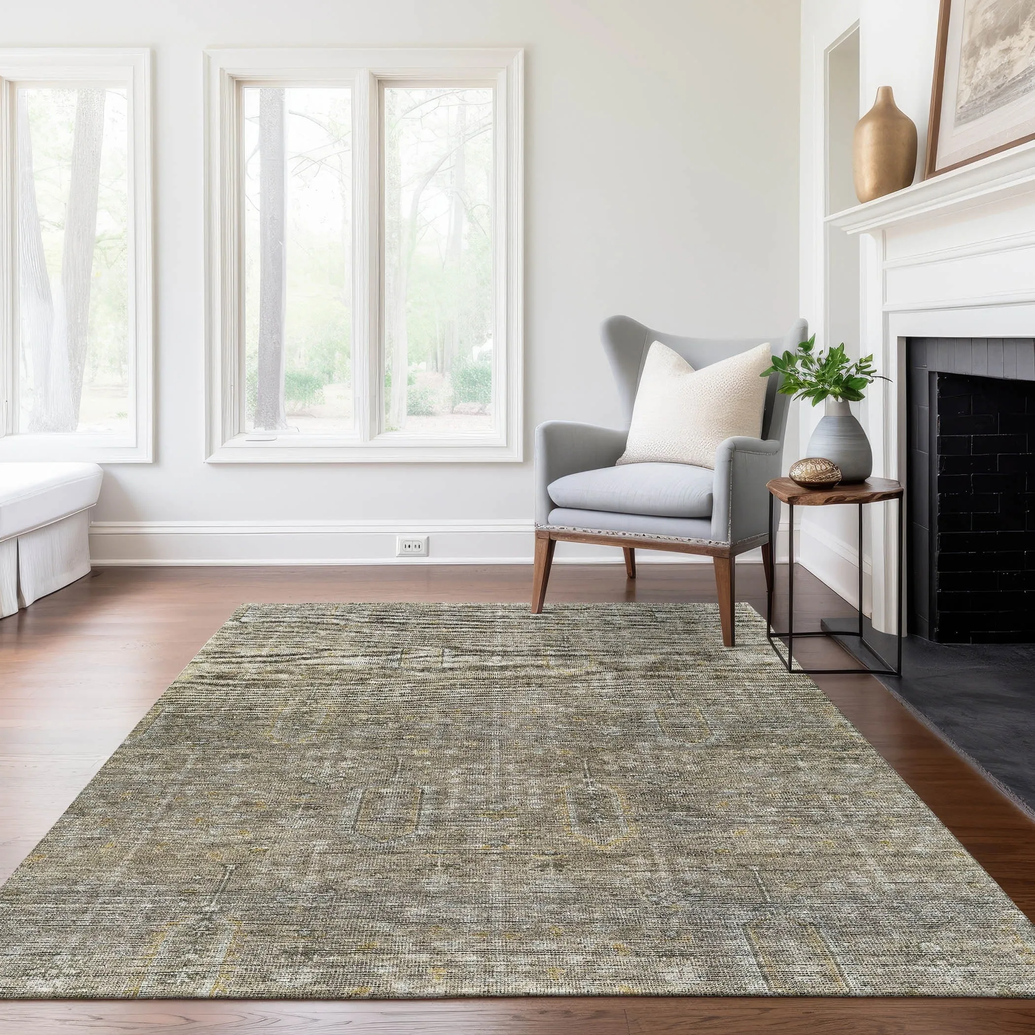 Machine Washable Indoor/ Outdoor Chantille Traditional Distressed Rug