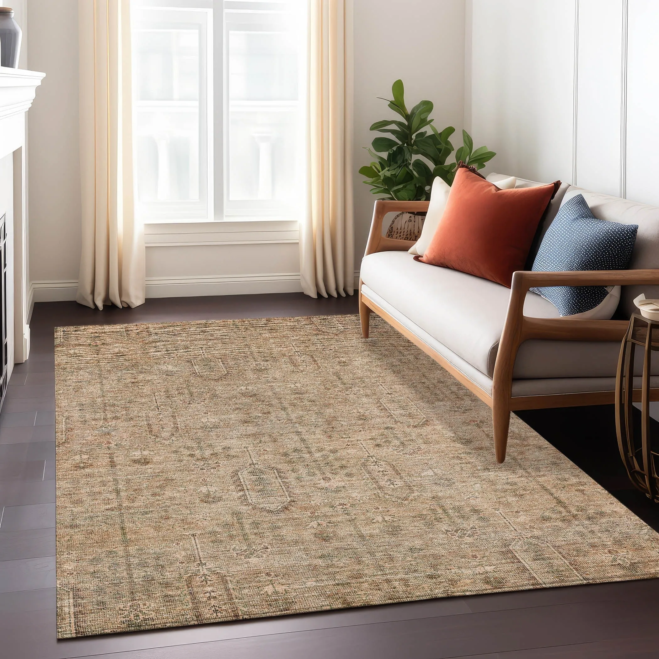Machine Washable Indoor/ Outdoor Chantille Traditional Distressed Rug