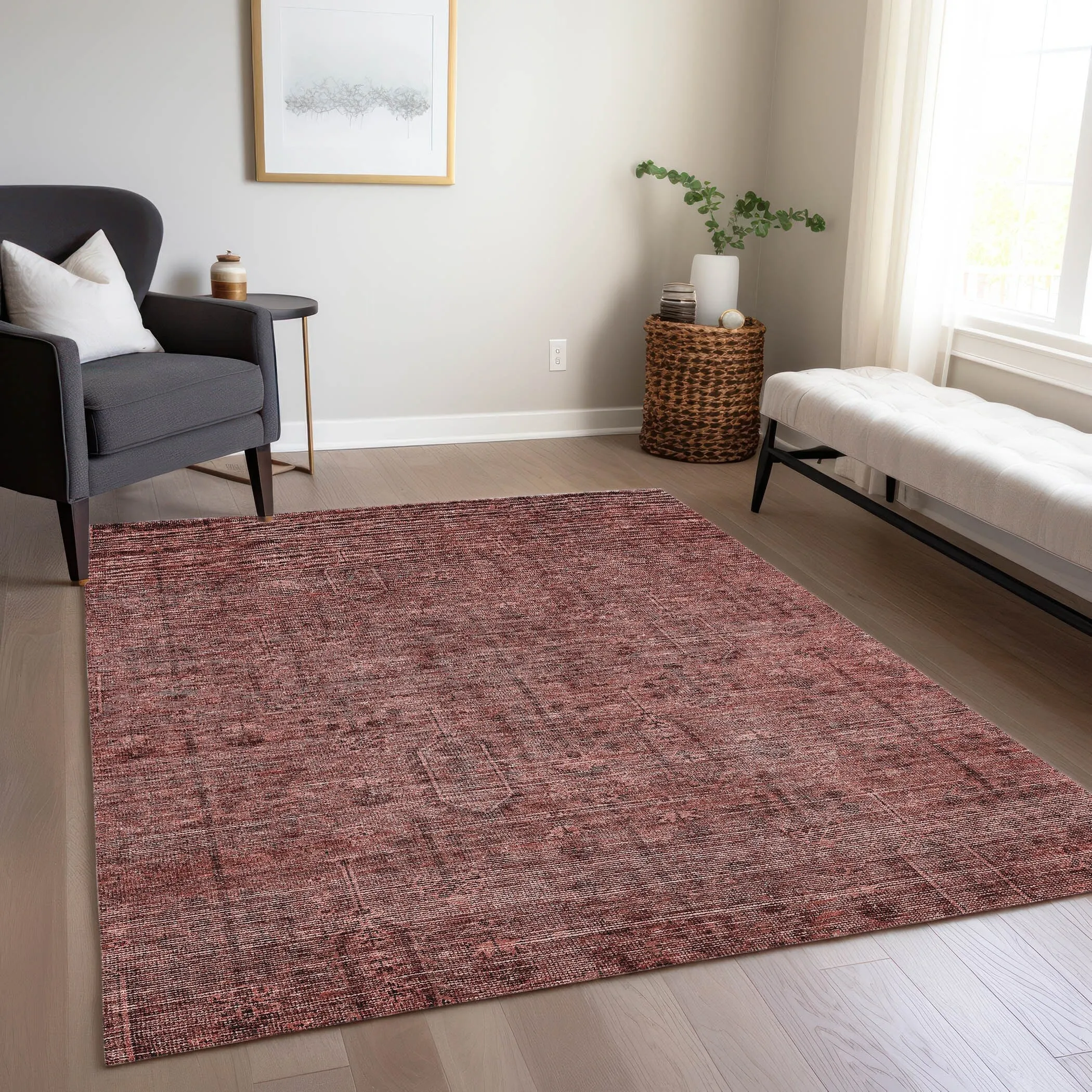 Machine Washable Indoor/ Outdoor Chantille Traditional Distressed Rug