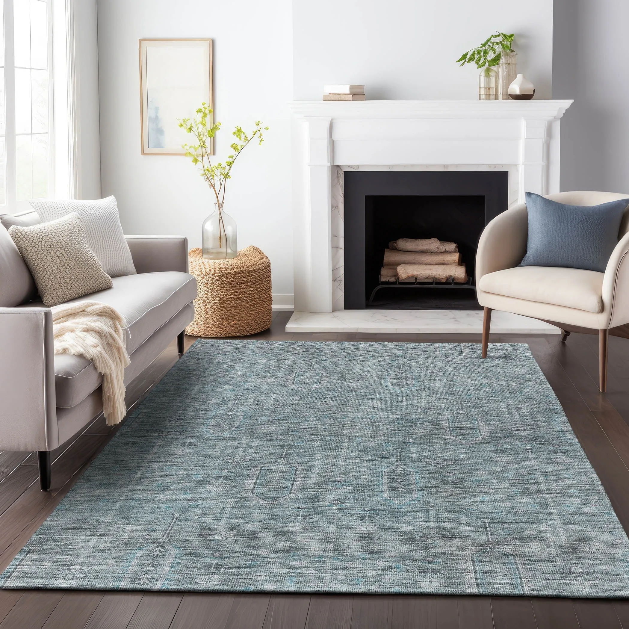 Machine Washable Indoor/ Outdoor Chantille Traditional Distressed Rug
