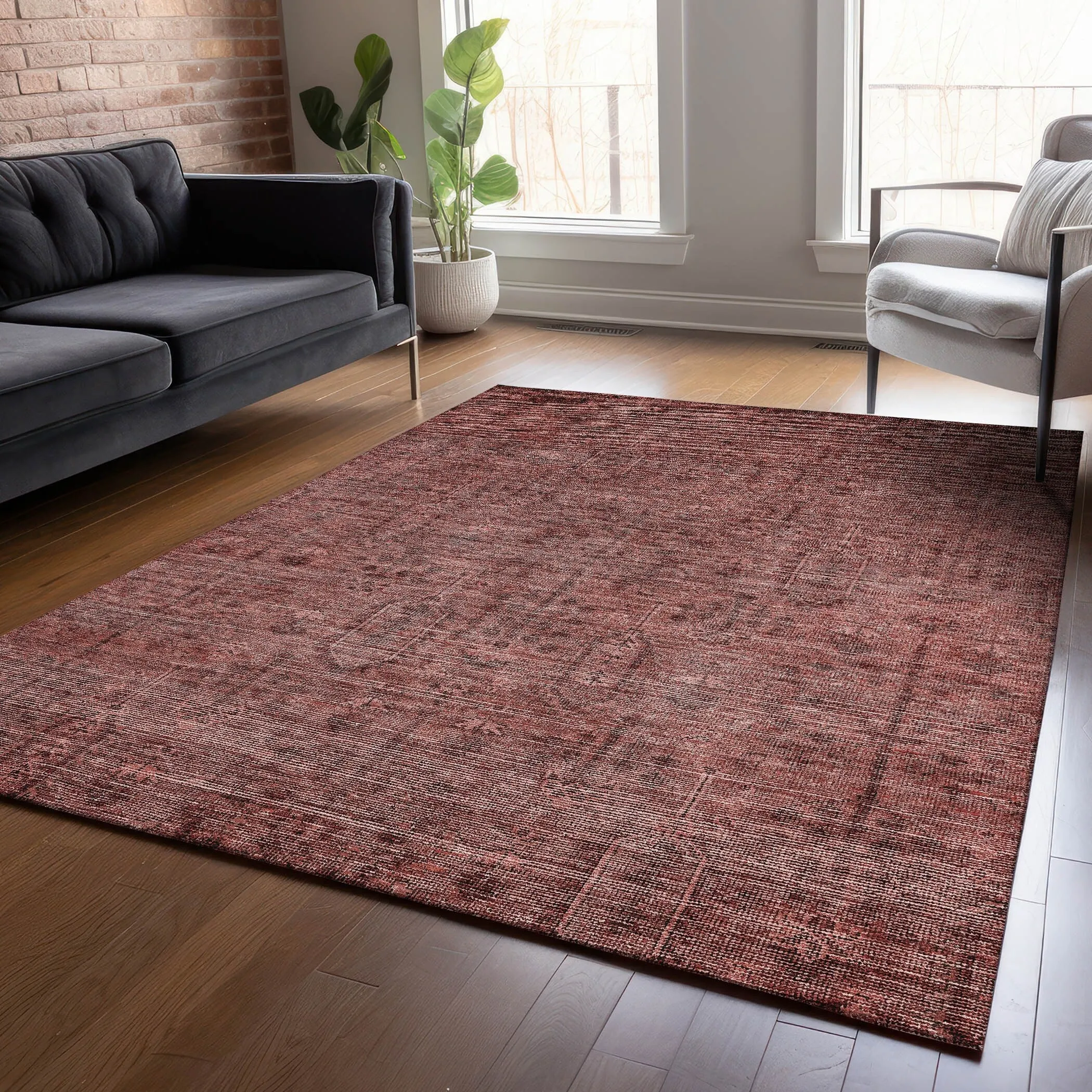 Machine Washable Indoor/ Outdoor Chantille Traditional Distressed Rug