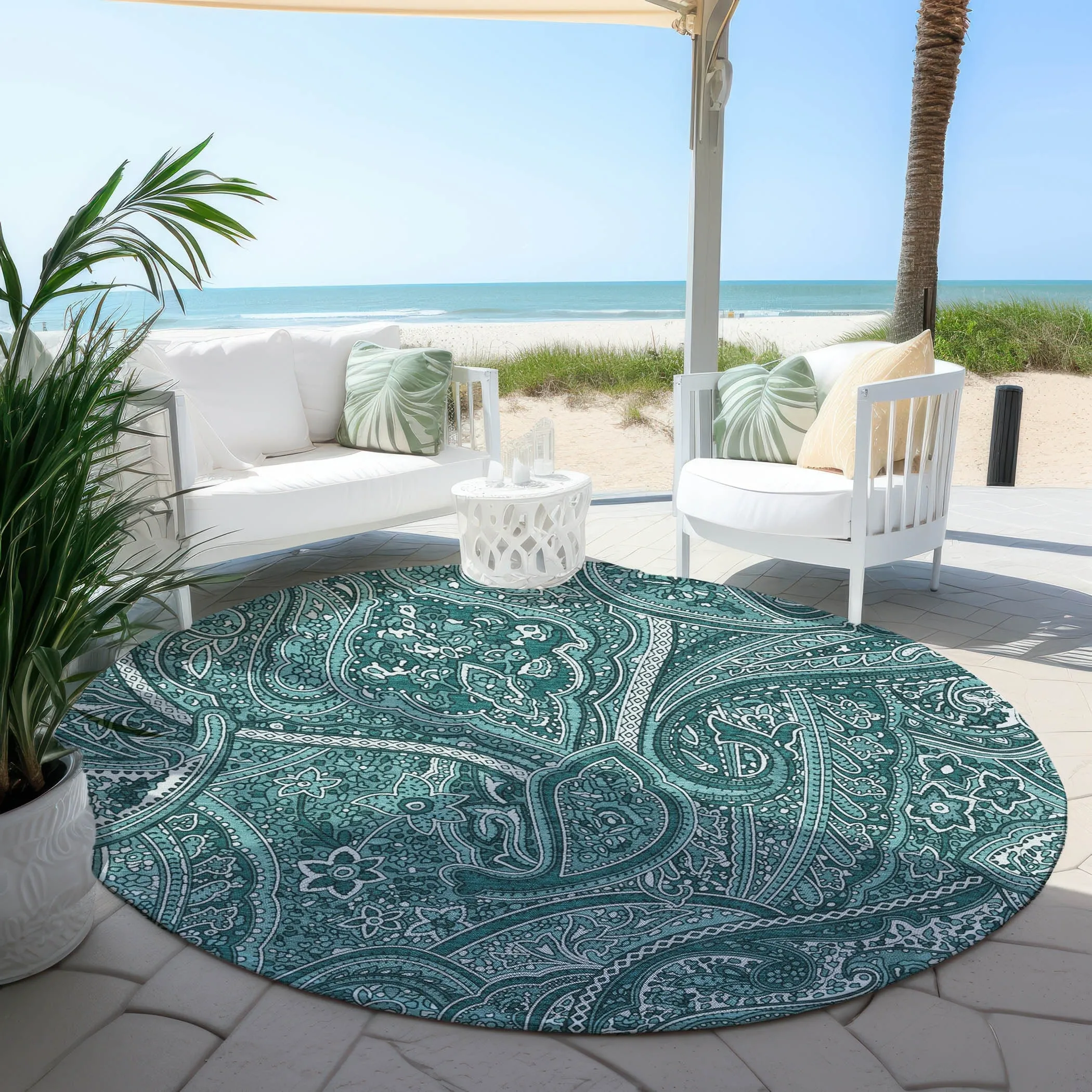 Machine Washable Indoor/ Outdoor Chantille Traditional Paisley Rug