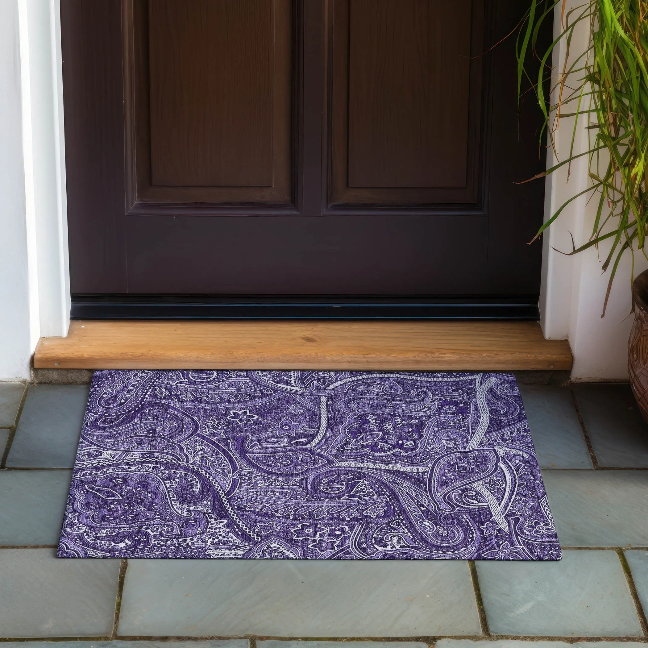 Machine Washable Indoor/ Outdoor Chantille Traditional Paisley Rug