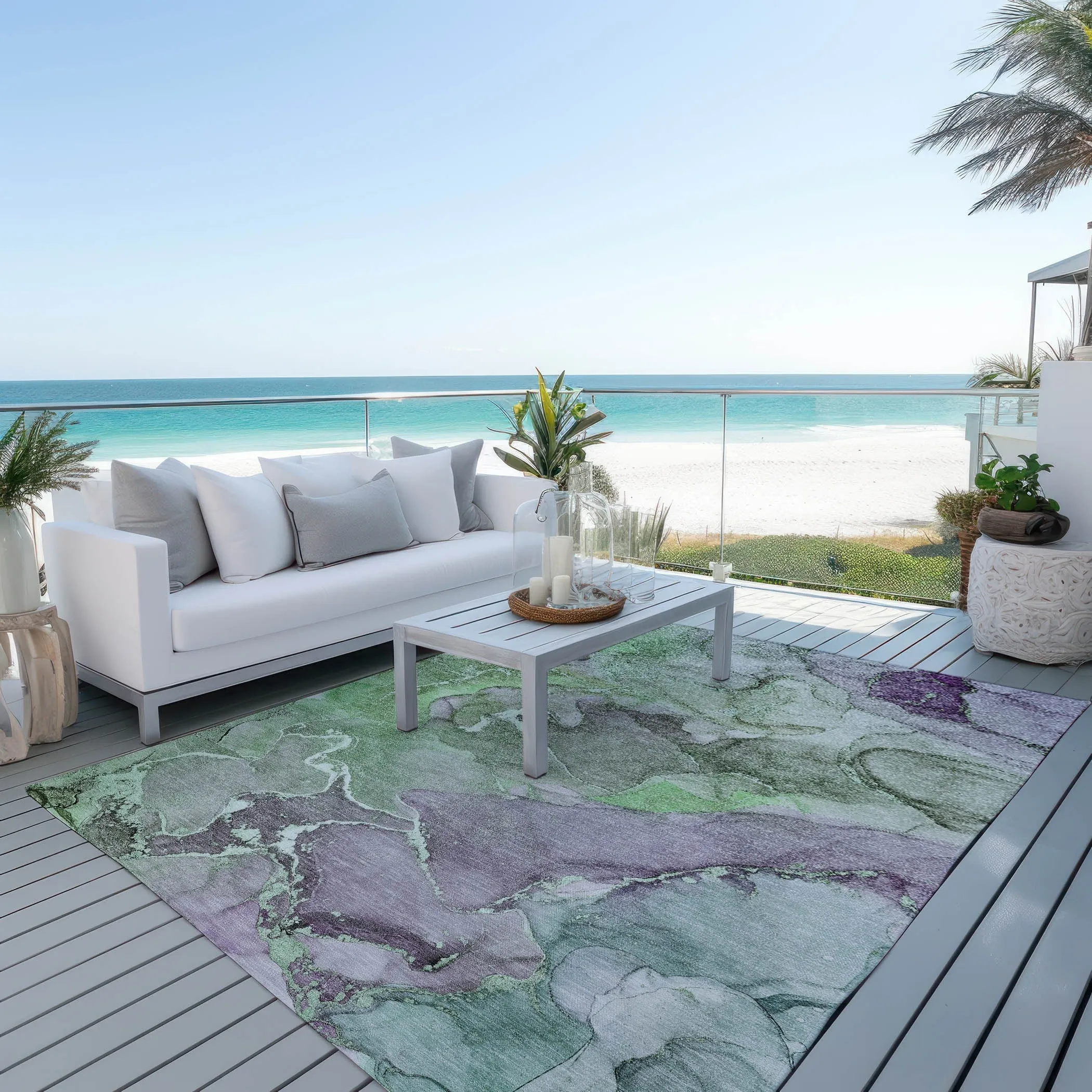 Machine Washable Indoor/ Outdoor Chantille Watercolor Rug