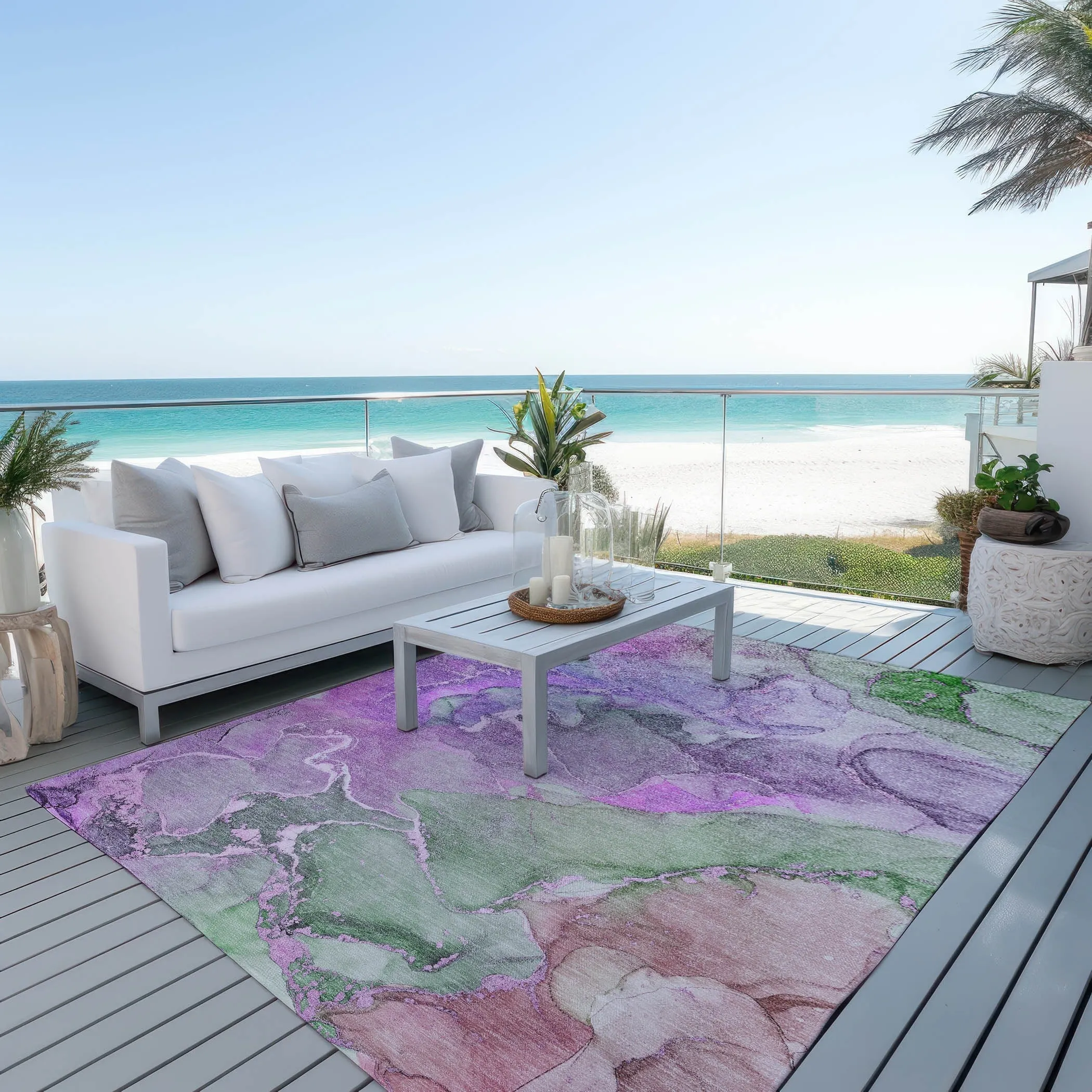 Machine Washable Indoor/ Outdoor Chantille Watercolor Rug
